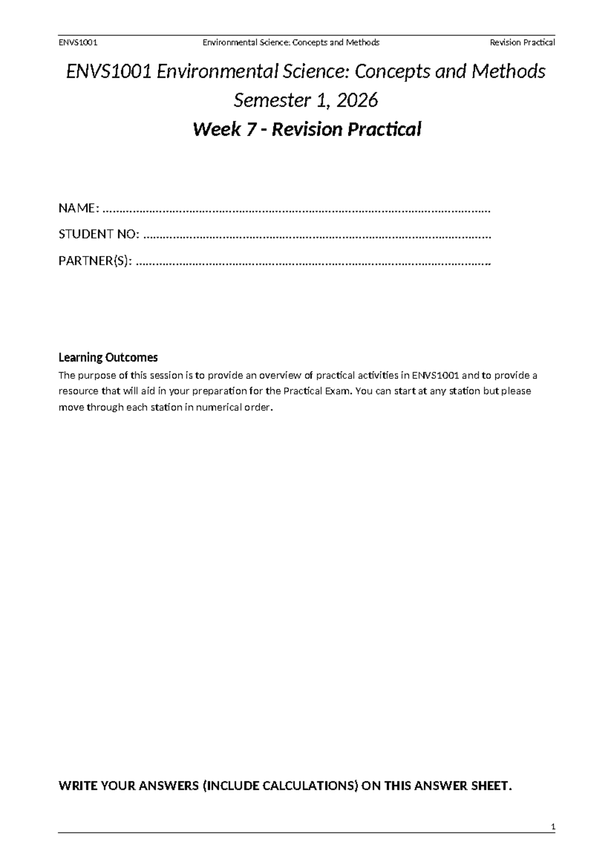 ENVS1001 Revision Practical Report: Environmental Science Overview 2026 ...