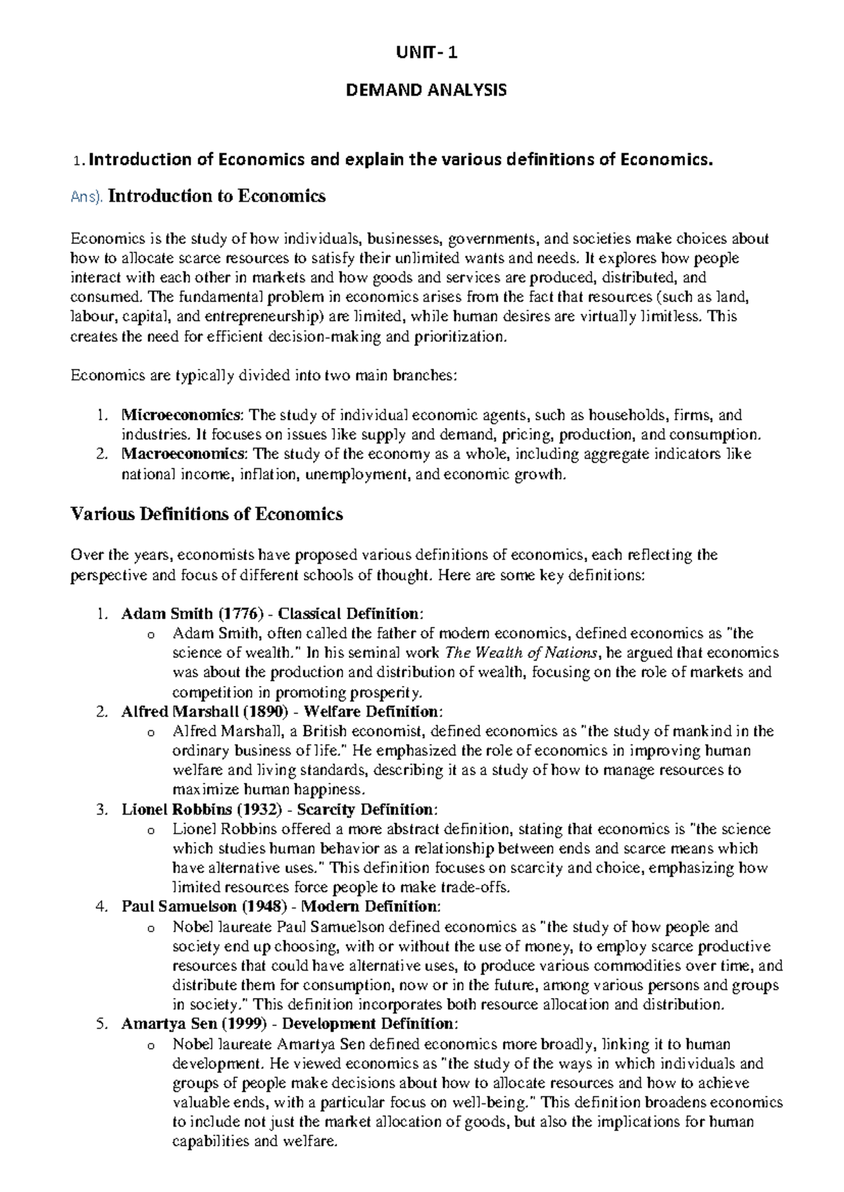 EFAE UNIT- 1 - Demand analysis - UNIT- 1 DEMAND ANALYSIS 1 ...