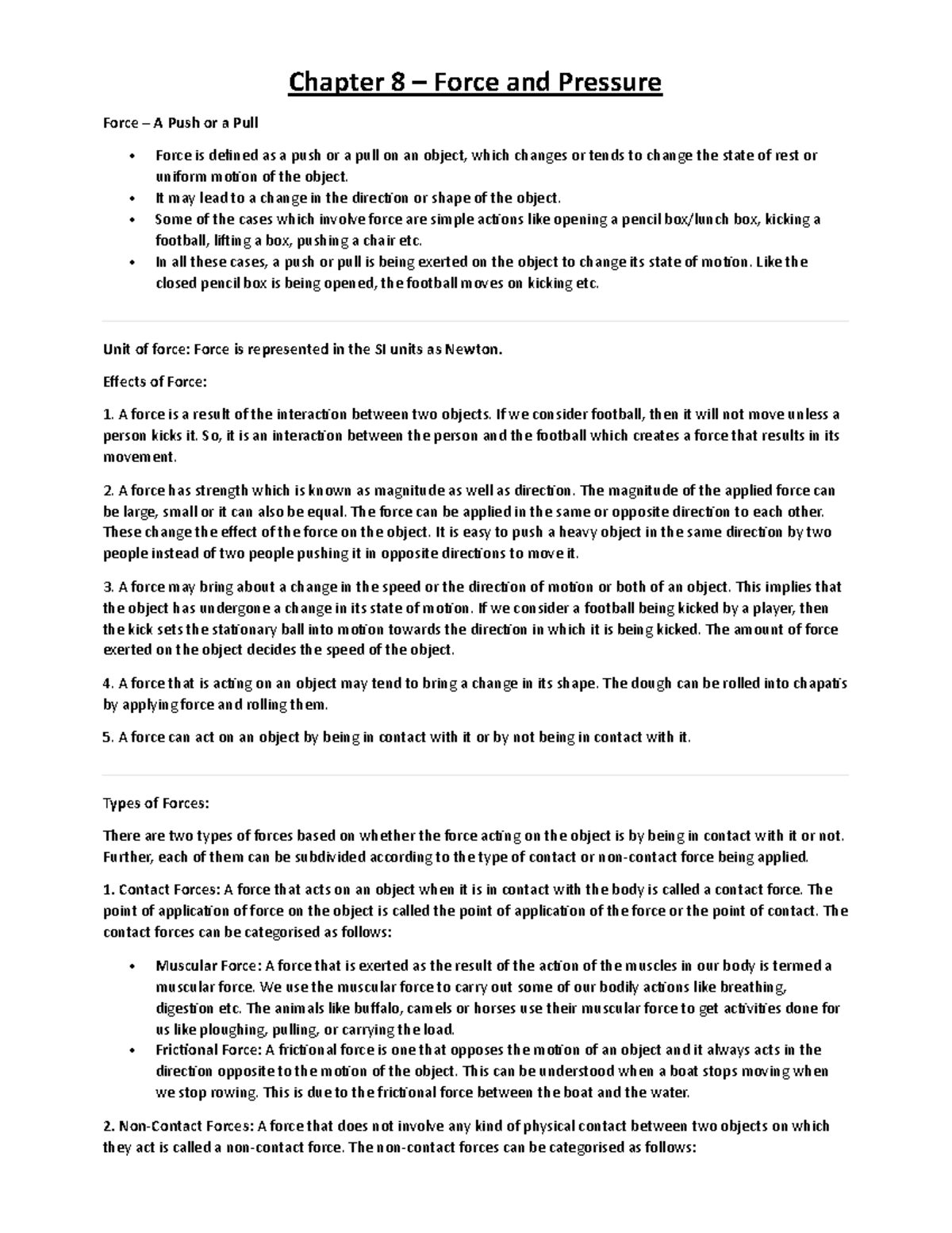 Chapter 8: Force and Pressure - 8th Science Notes - Studocu