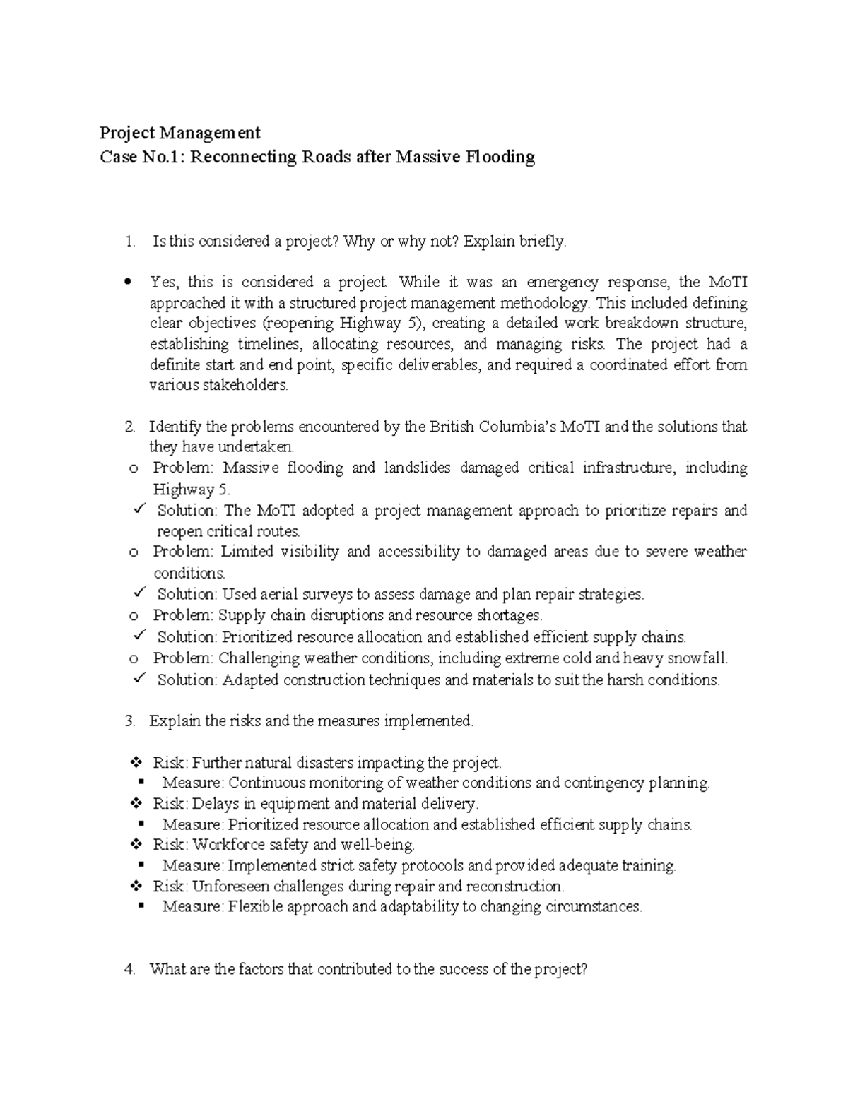 Project management case study: Reconnecting roads after flooding - Studocu