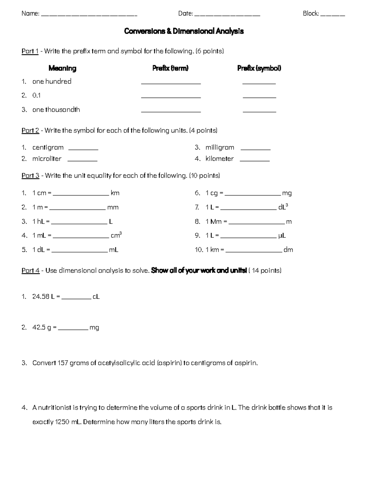 Unit Conversions & Dimensional Analysis (SCI 101) - Studocu