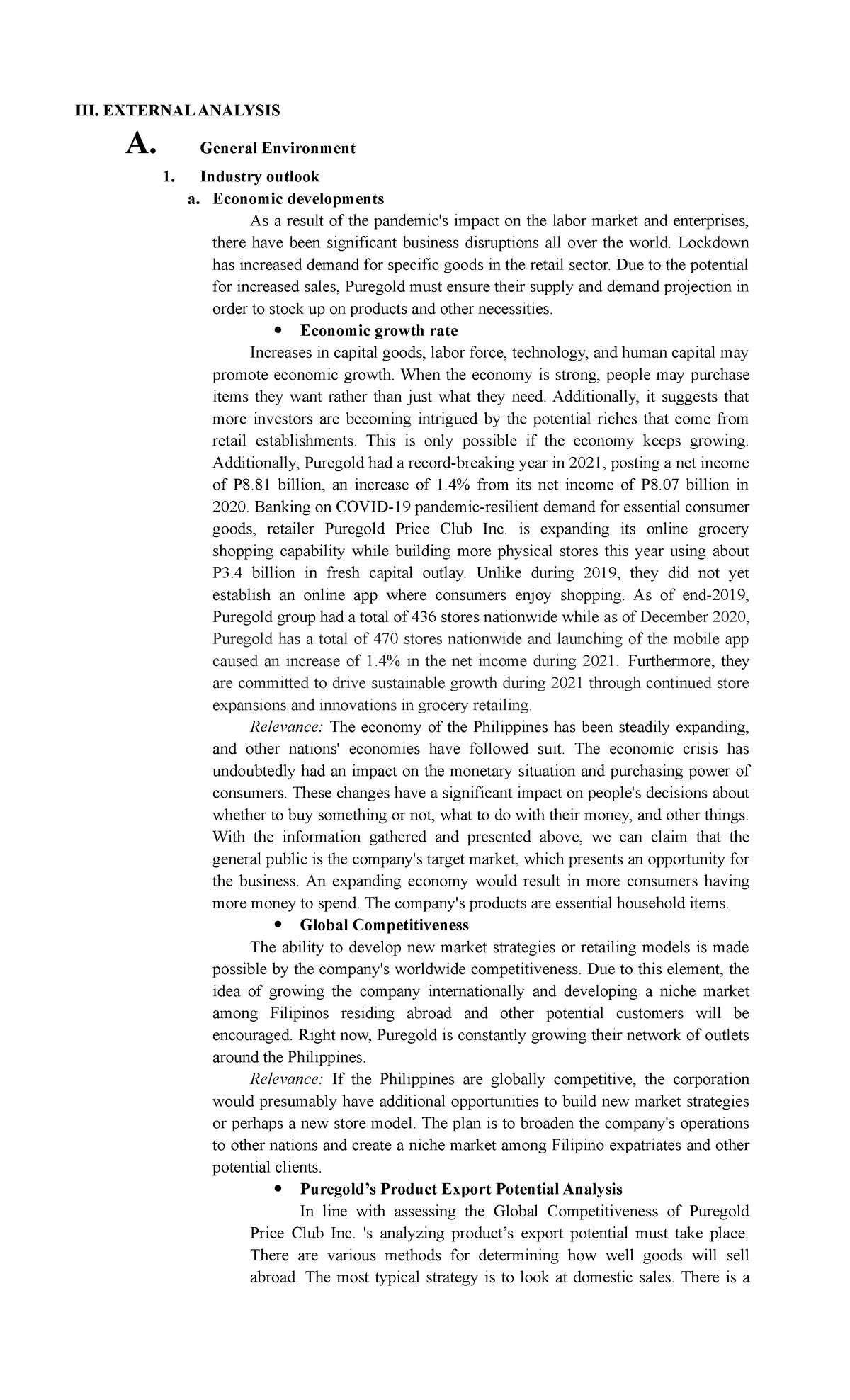 Puregold External- Analysis Draft FOR Consultation - III. EXTERNAL ...