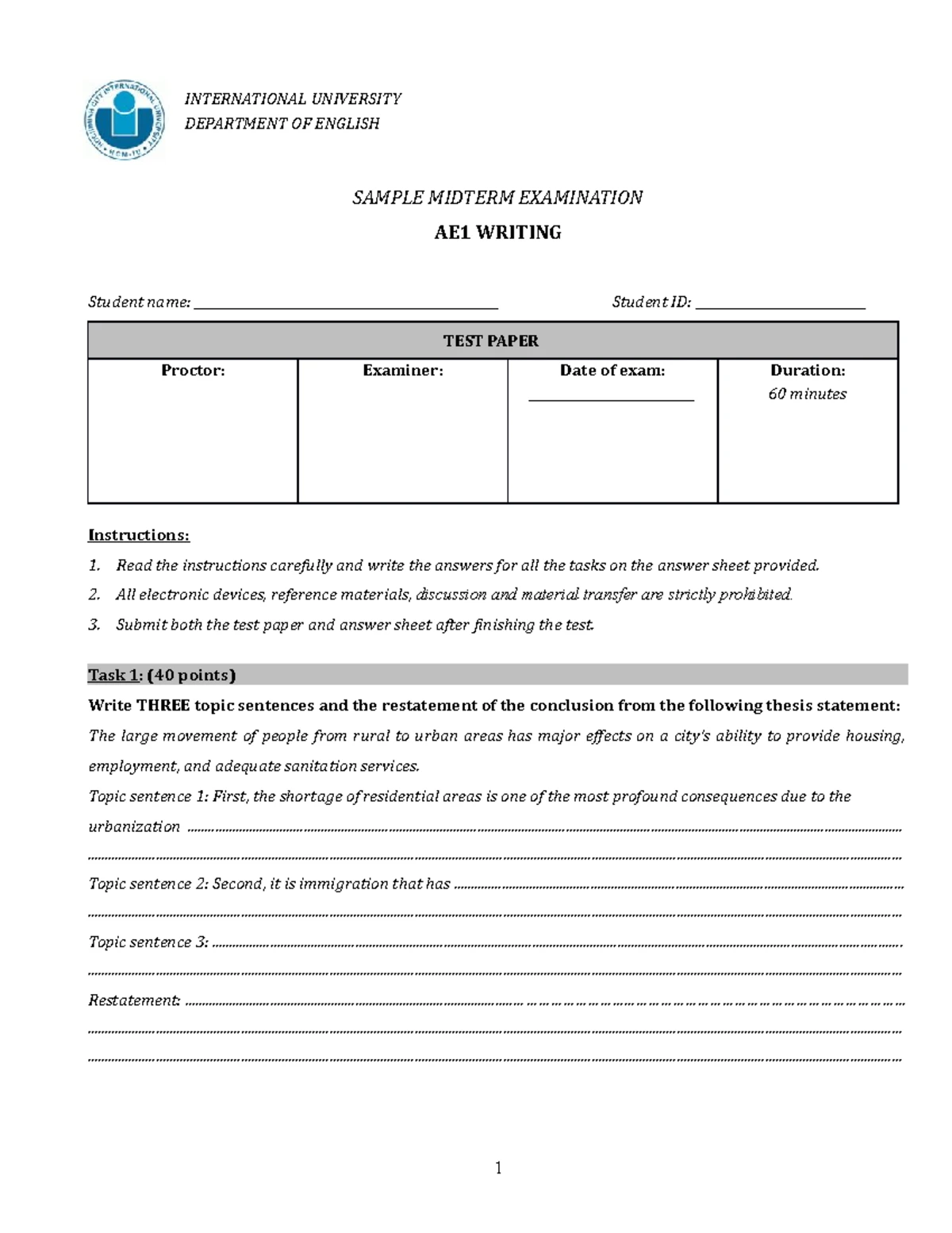 AE1 Writing Midterm Sample Test (since 2223) - Scoring rubrics ...