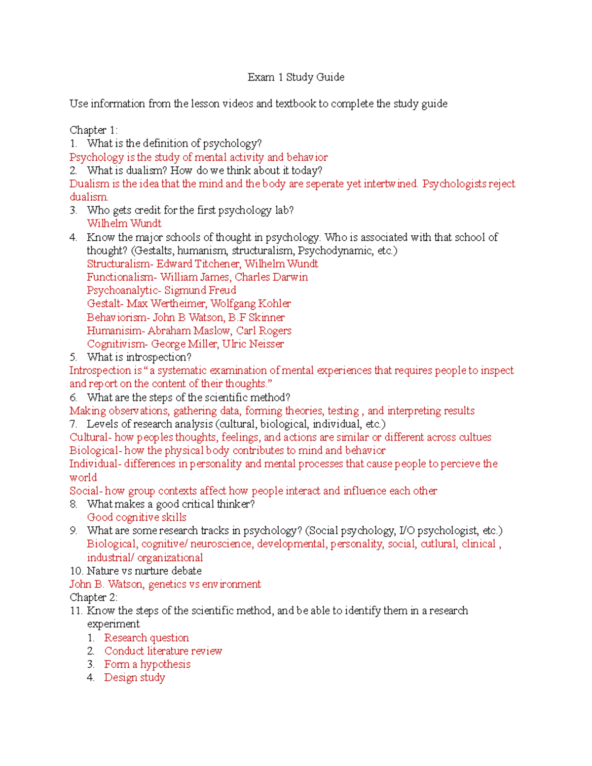 PSY 100 Exam 1 Comprehensive Study Guide and Review Notes - Studocu