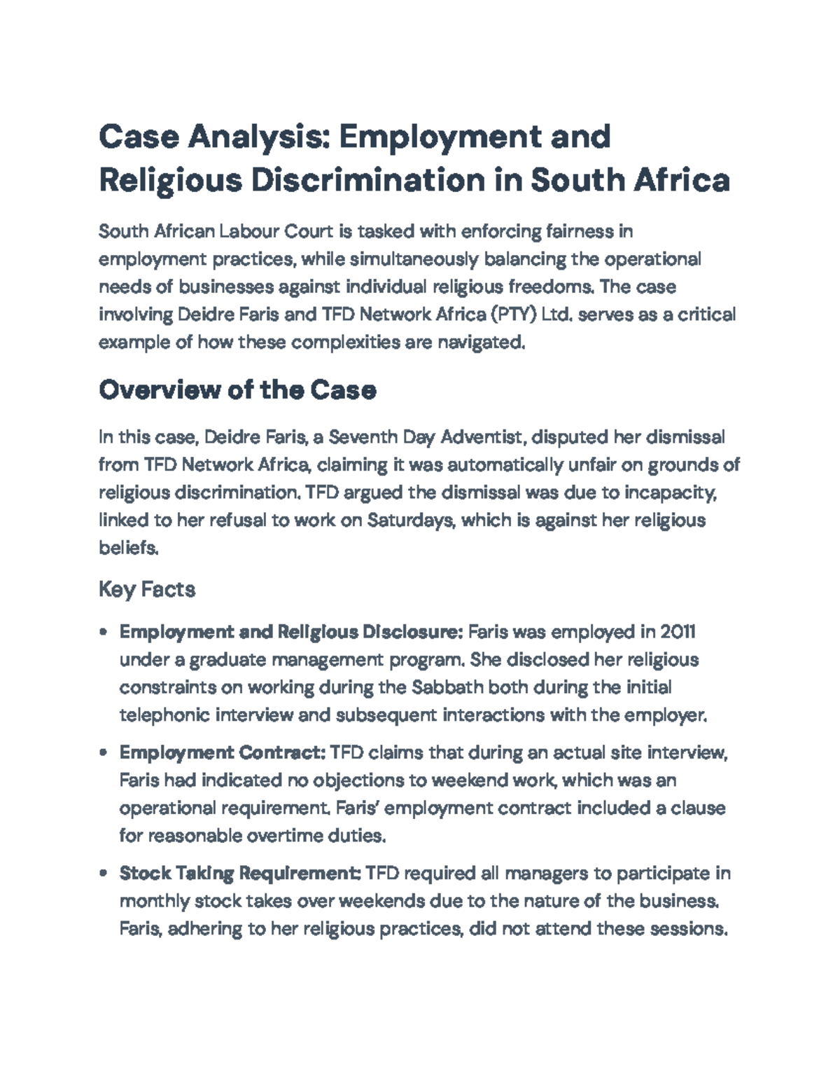 Case Analysis: Employment and Religious Discrimination (Labour Law ...