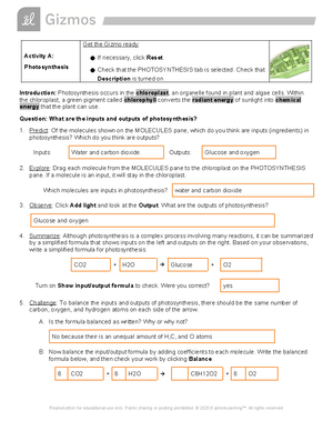 Photosynthesis Lab Gizmo Student Handout - Name: Blake Dalton Date: (9 ...