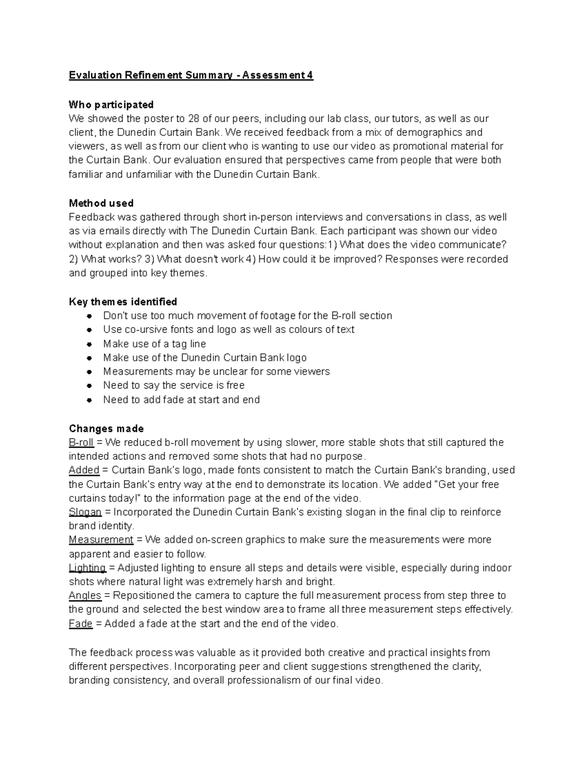 Evaluation & Refinement Summary: Assignment 4 Insights - Studocu