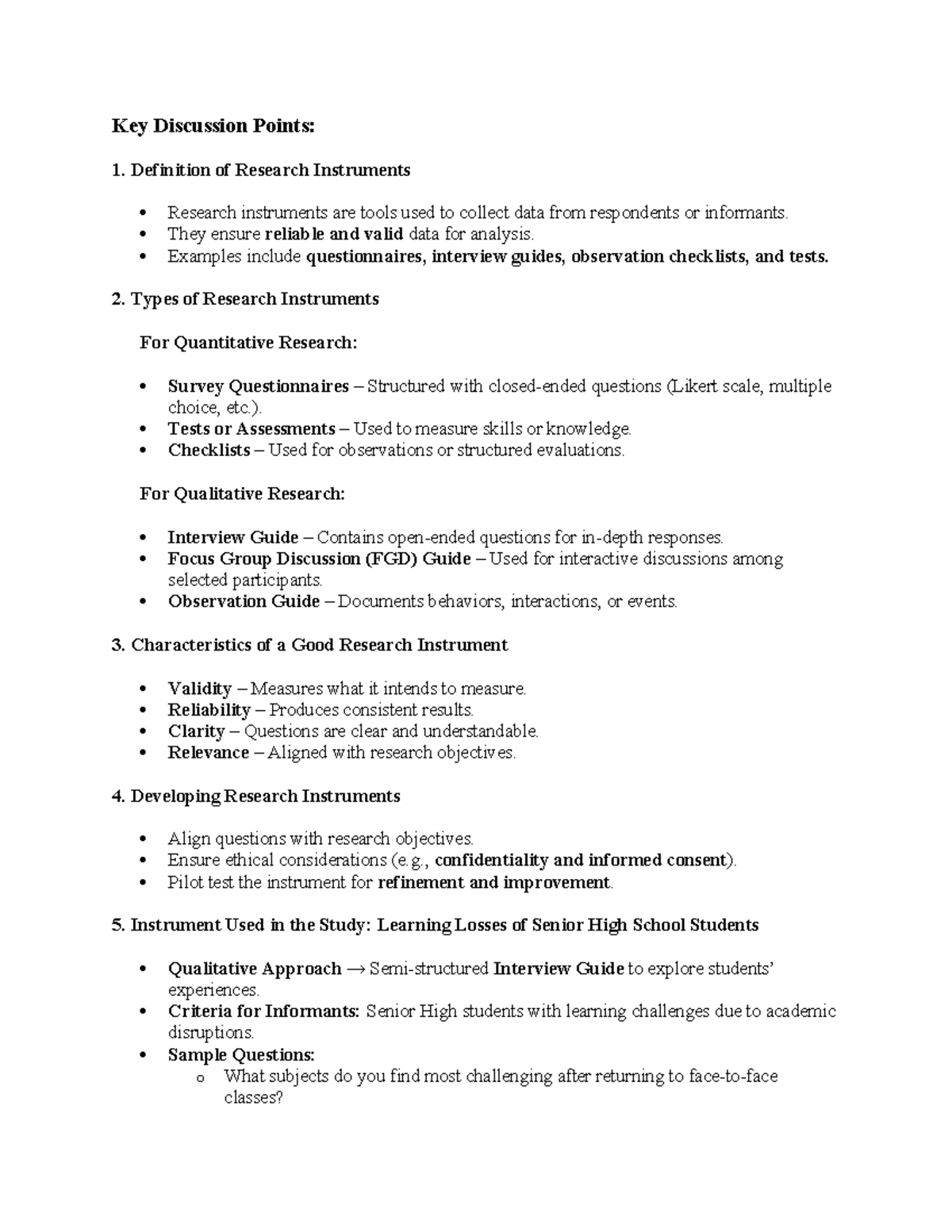 Chapter III: Research Instruments for Studying Learning Loss in SHS ...