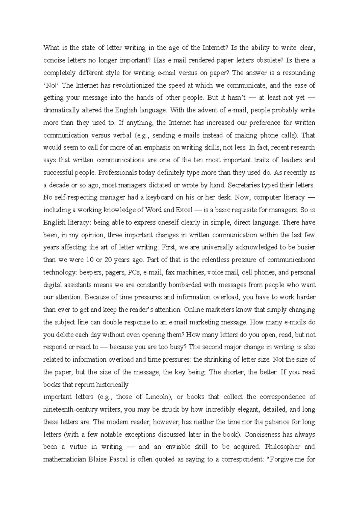 Letter Writing - Generic English - What is the state of letter writing ...