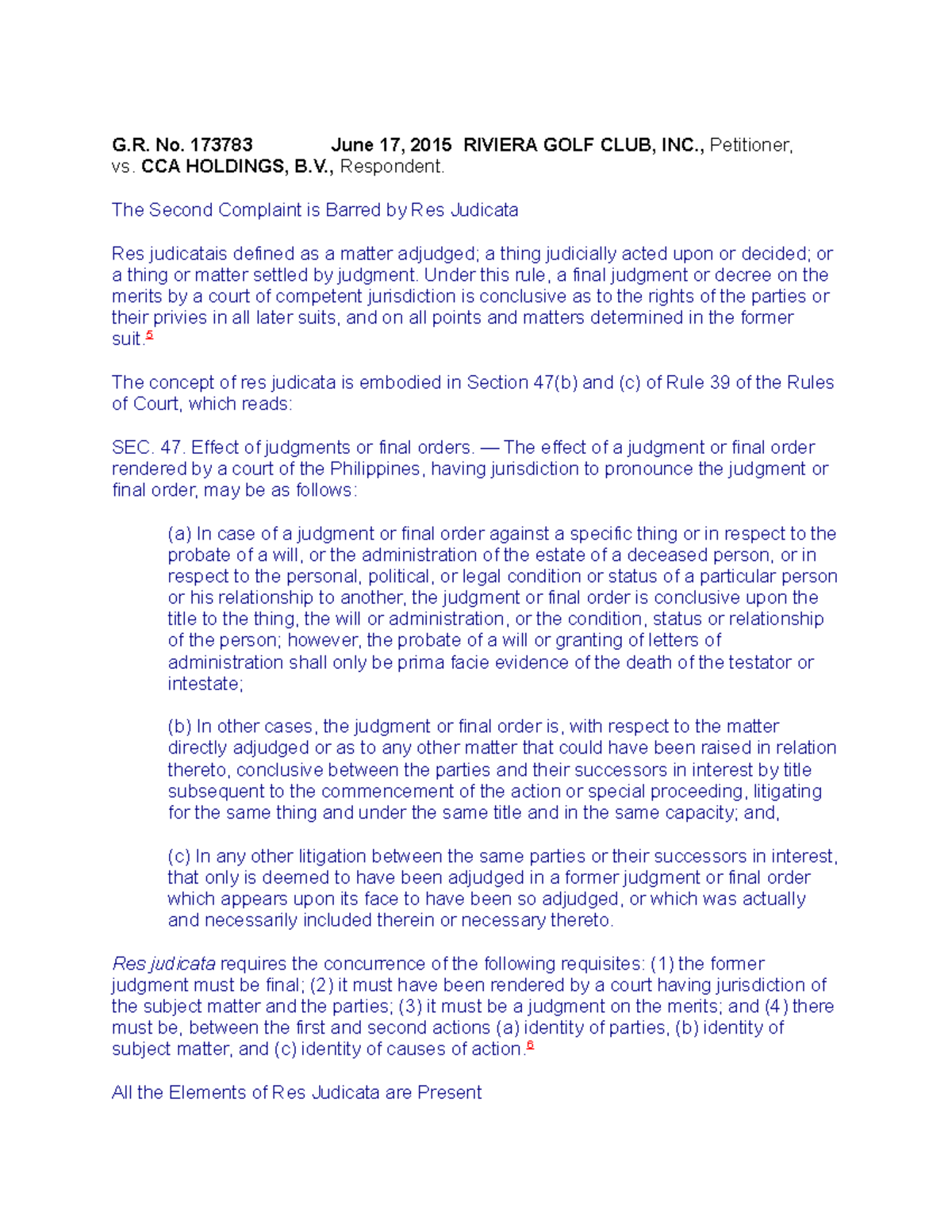 G. No. 173783 Res Judicata Analysis in Civil Case Proceedings - Studocu