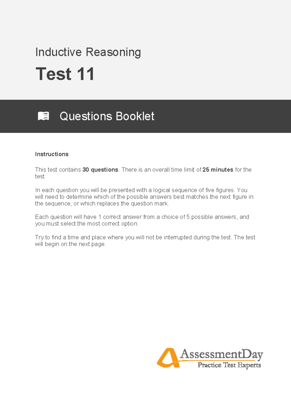 Inductive Reasoning Test 11 Questions Booklet Instructions - Studocu