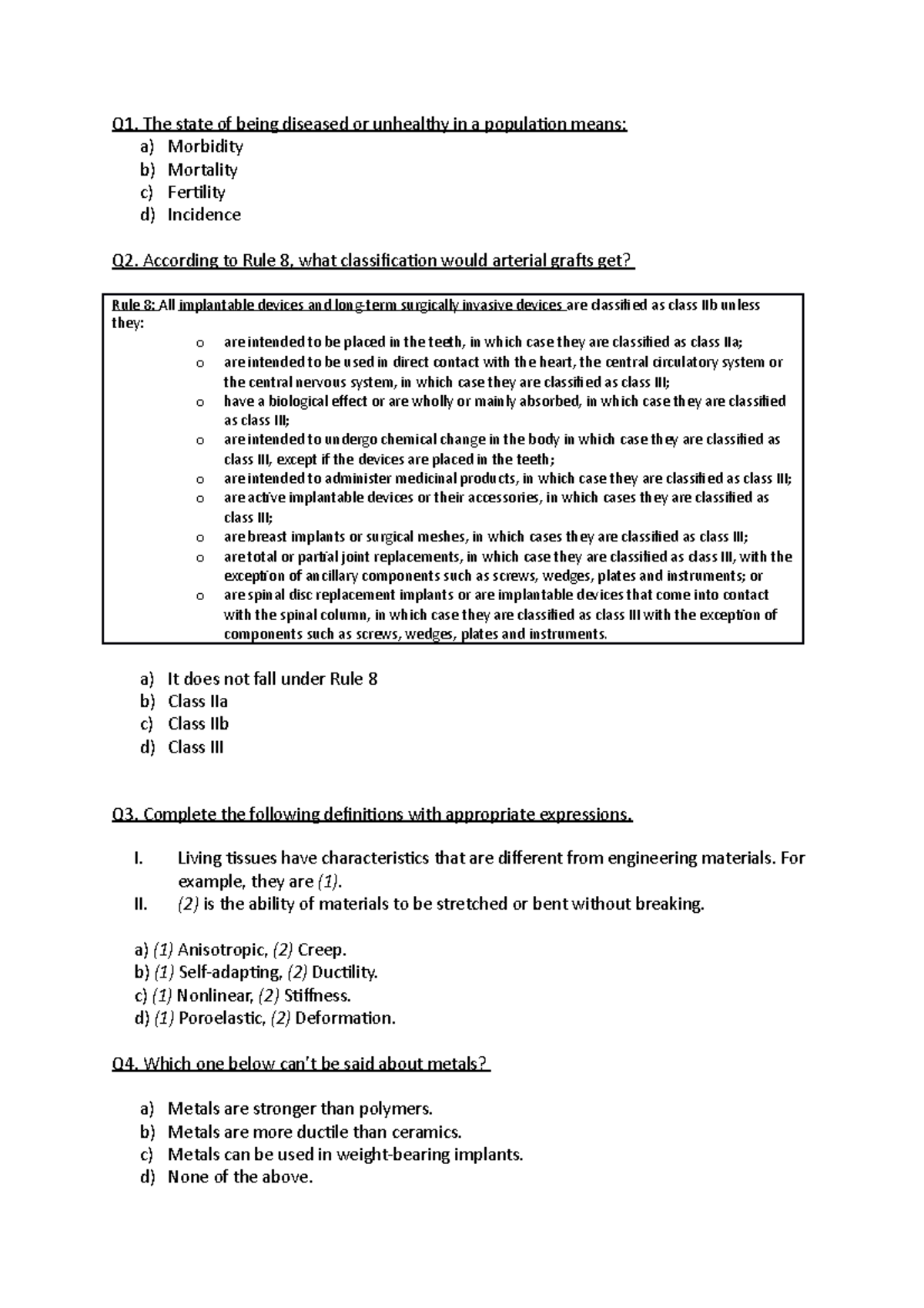 BM41140 Example Questions for Medical Device Classification ...