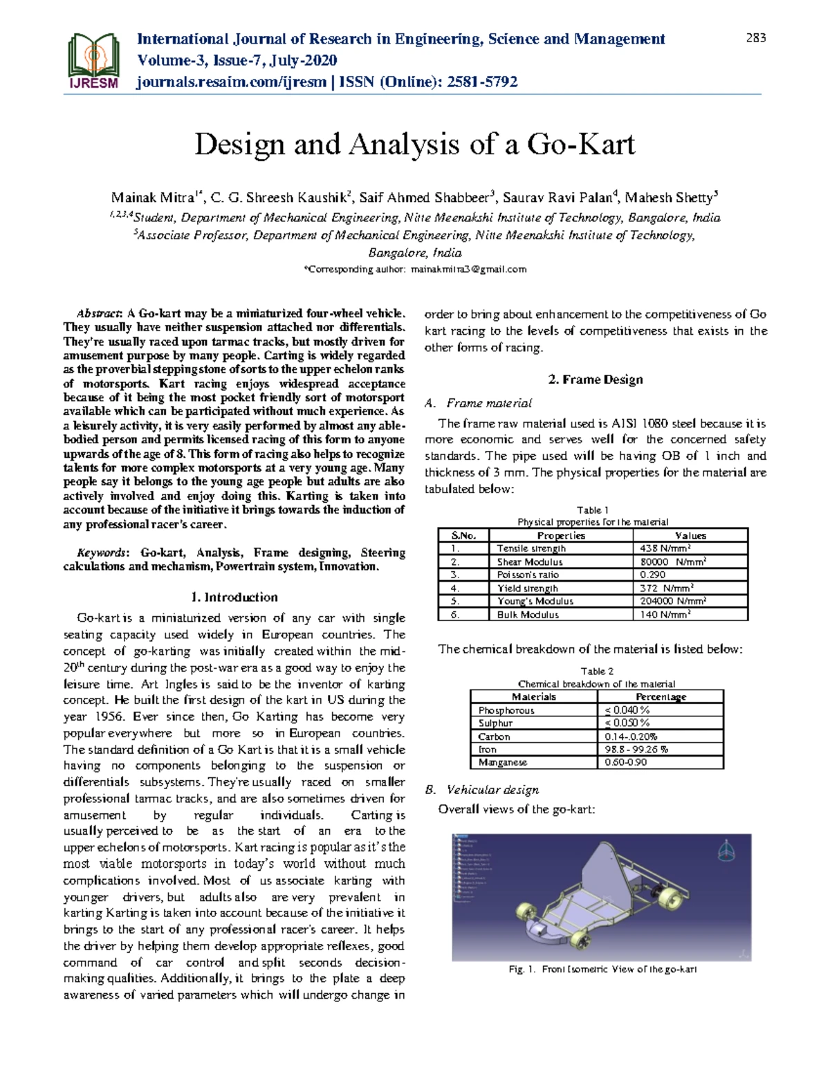 Design & Analysis of Tubular Chassis for Racing Go-Kart (ME 101) - Studocu