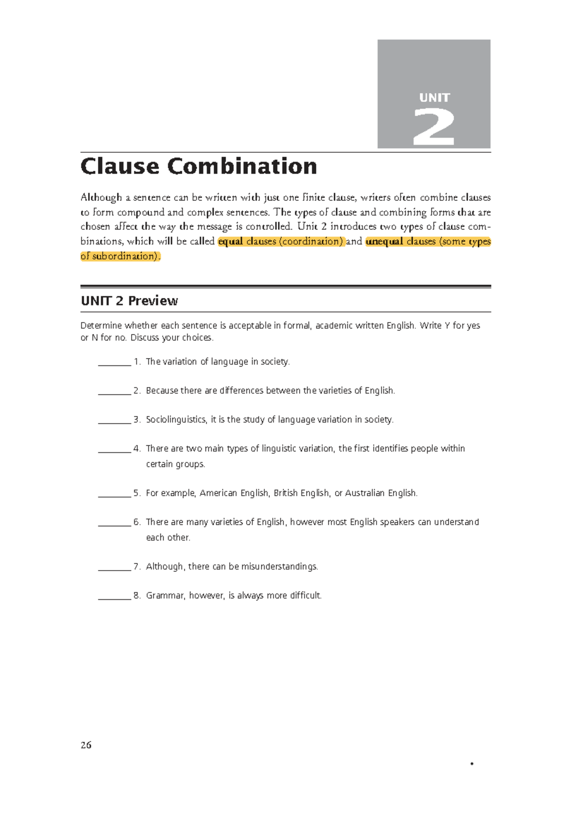UNIT 2 - Clause Combination: Understanding Coordination and ...