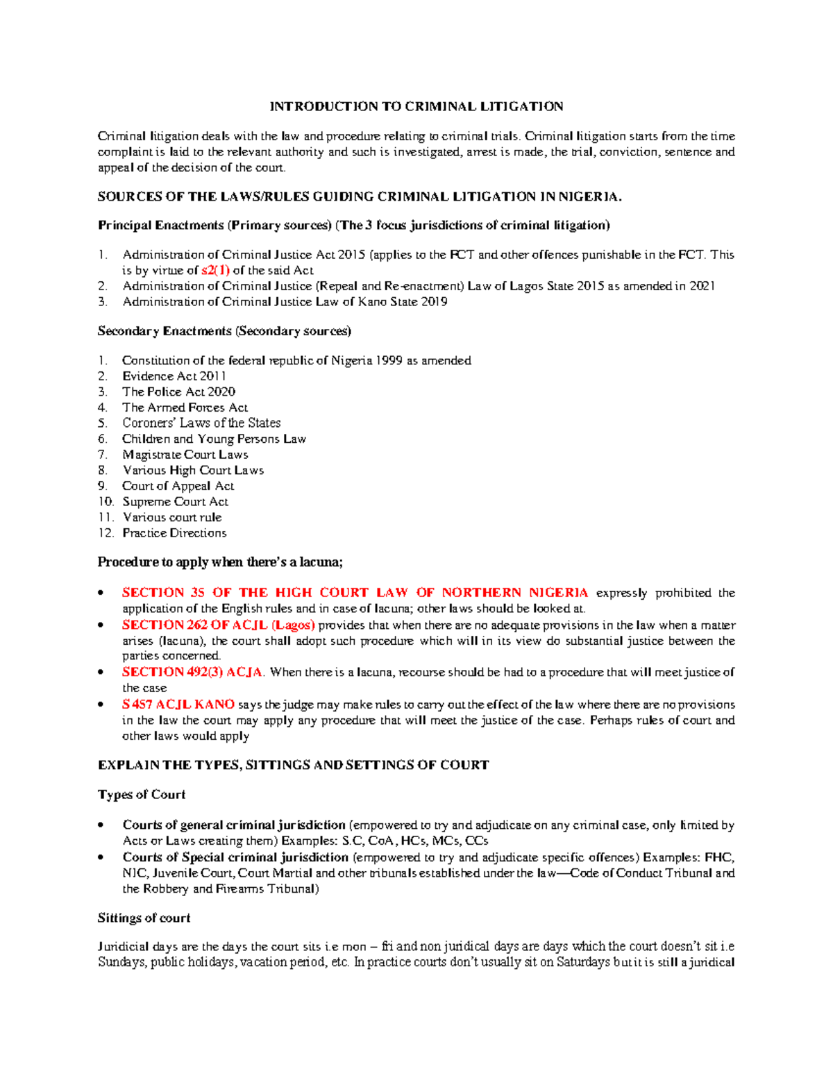 Criminal Litigation Overview: Key Concepts and Procedures (LAW 101 ...