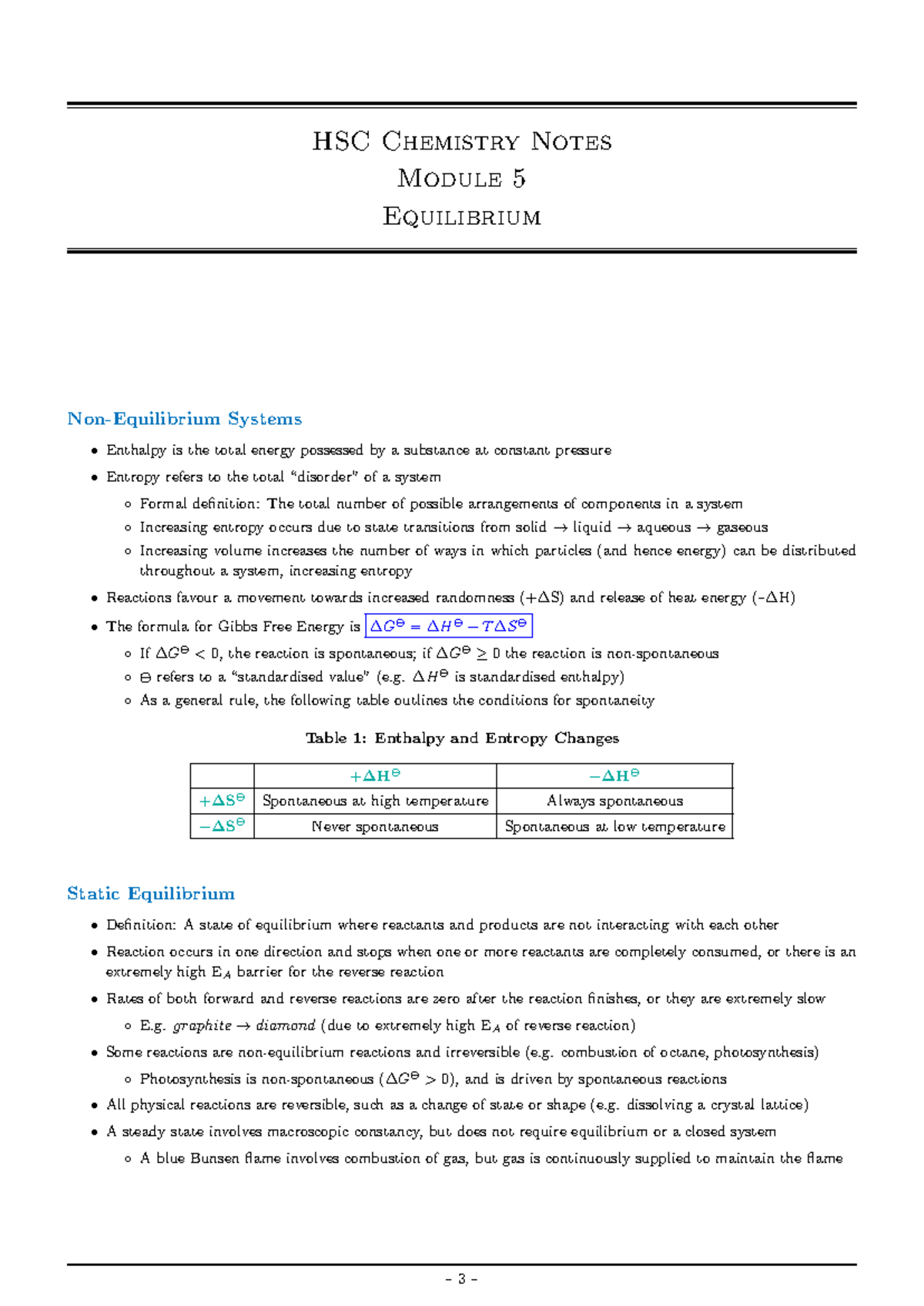 HSC Chemistry Module 5 Equilibrium Notes [3-10] - Studocu