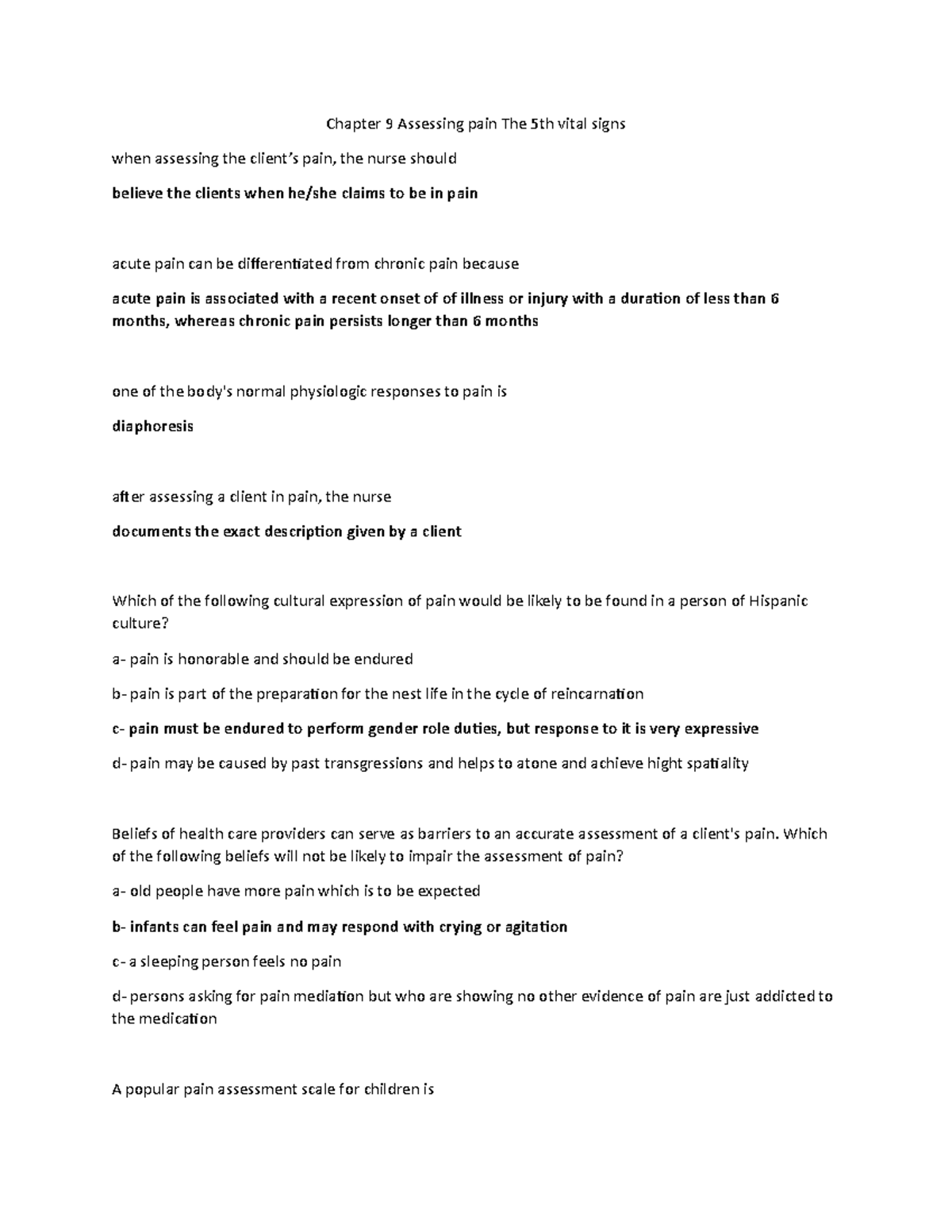 Chapter 9: Assessing Pain as the 5th Vital Sign in Nursing Care - Studocu