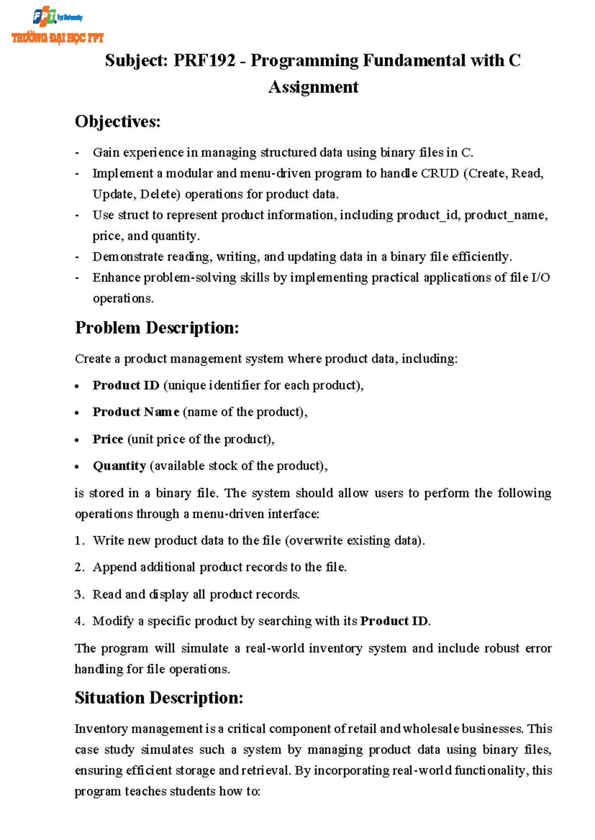PRF192 Programming Fundamentals: Product Management System Assignment ...
