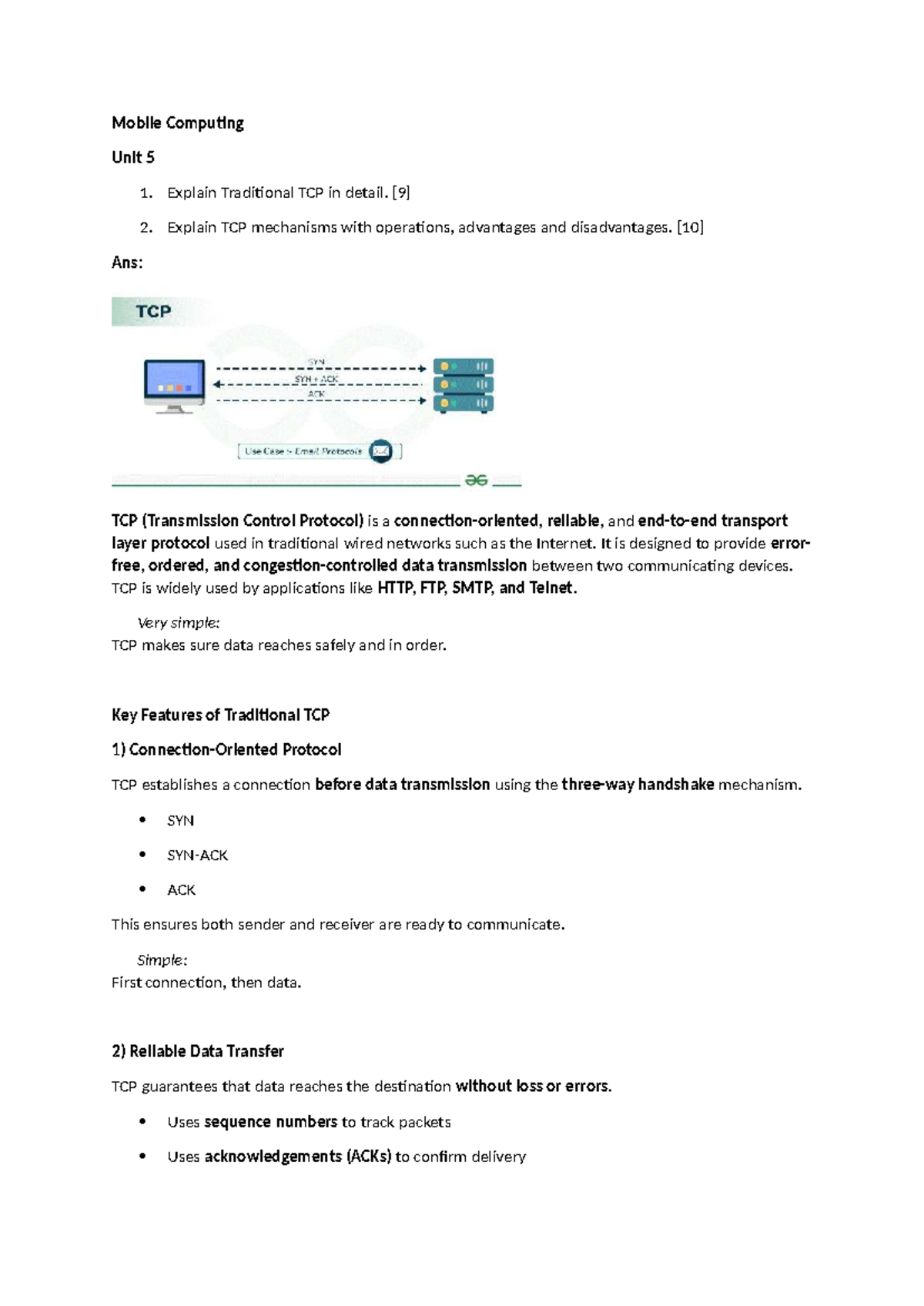 Mobile Computing Unit 5: TCP Mechanisms and Mobile TCP Insights - Studocu