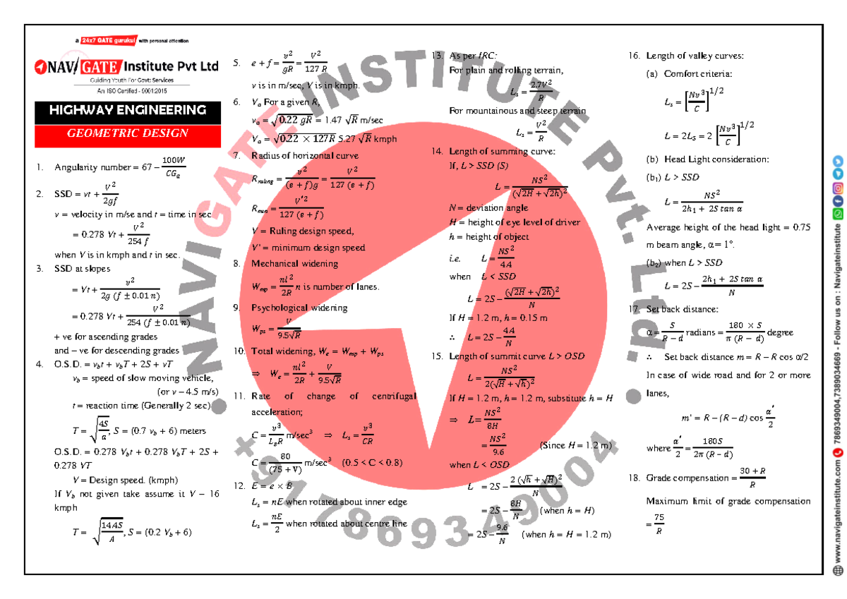 Formula - Highway Enginering - HIGHWAY ENGINEERING GEOMETRIC DESIGN 1 ...