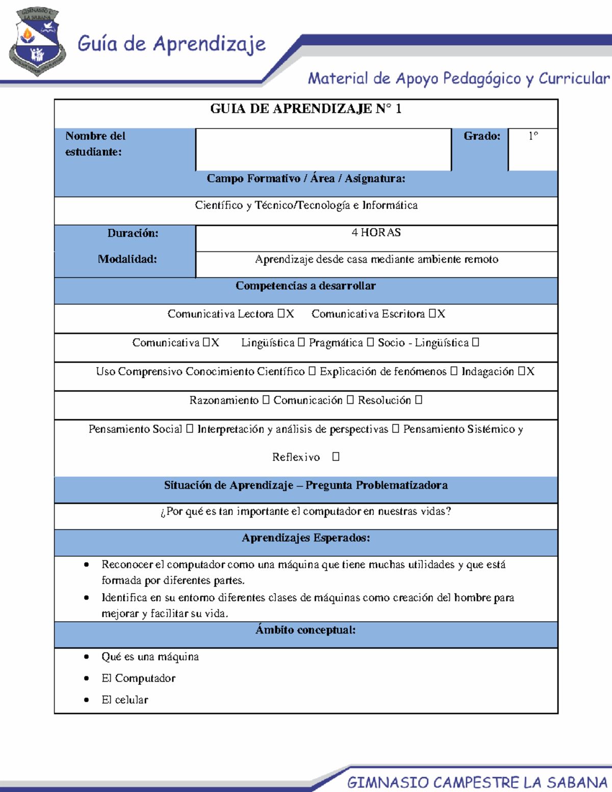 Guía de Aprendizaje 1: Tecnología e Informática - Grado 1 PDF - Studocu