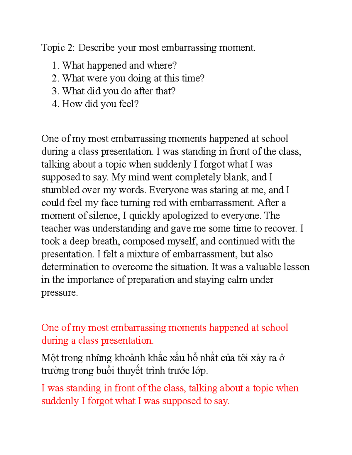 ENG 101: My Most Embarrassing Moment During a Presentation - Studocu
