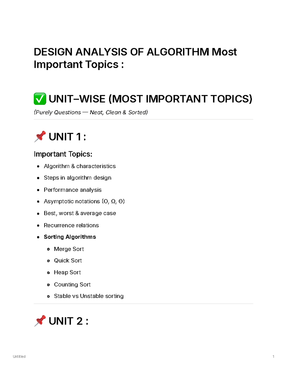CS101: Design Analysis of Algorithms - Key Topics and Questions - Studocu