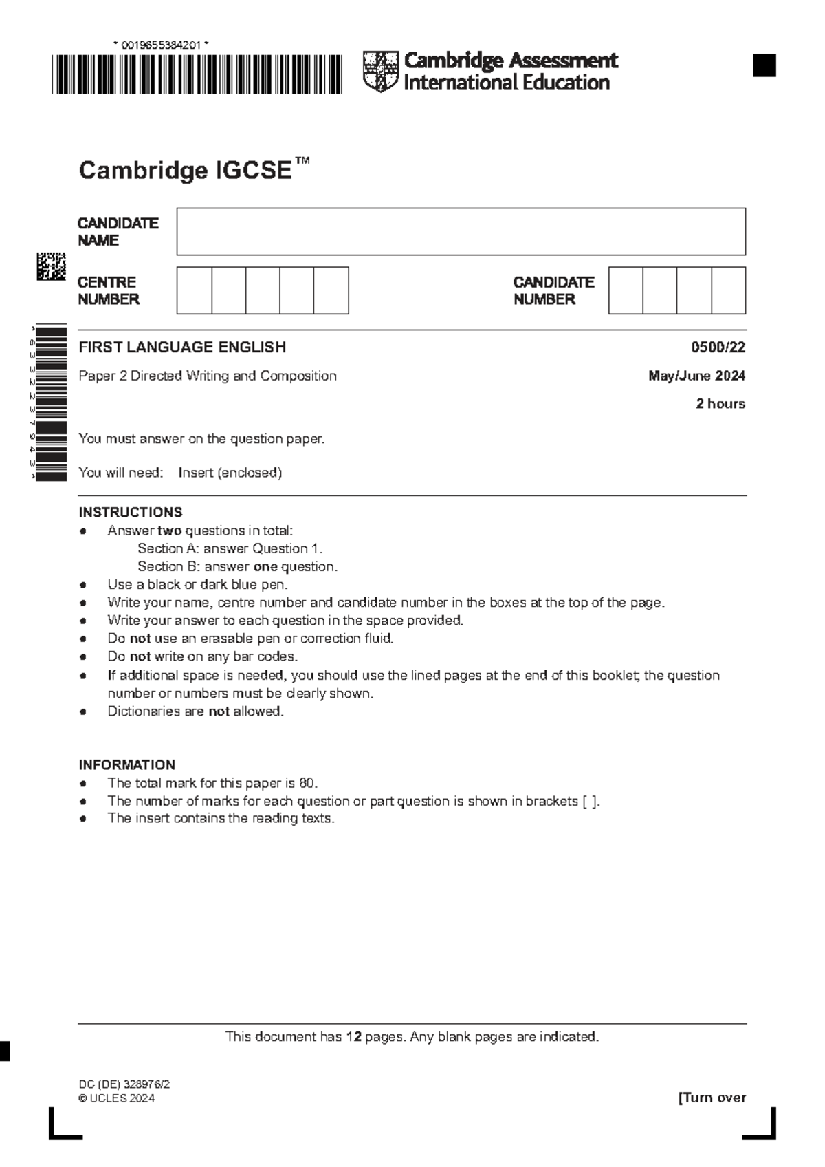 Cambridge 0019655384201 First Language English Paper 2 Directed Writing ...