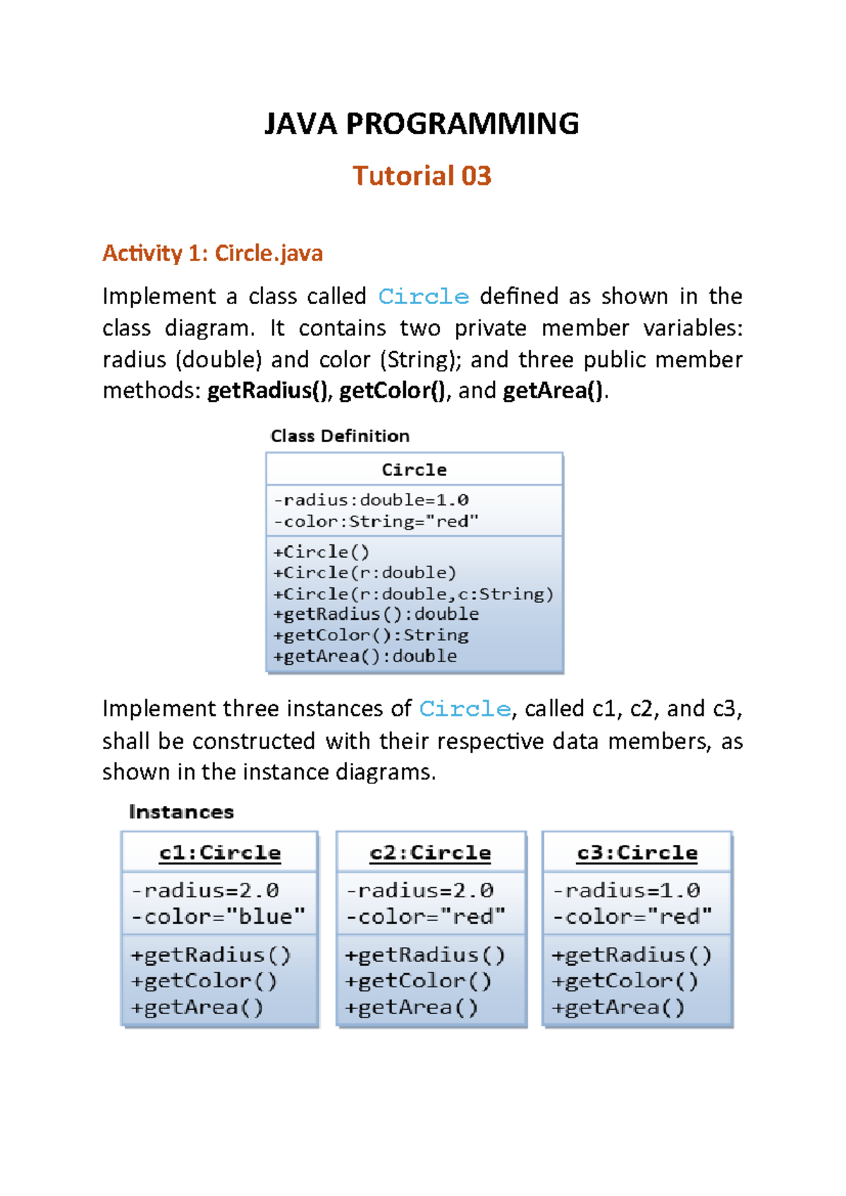 PR2 - Tutorial 04 - JAVA PROGRAMMING Tutorial 0 3 Activity 1: Circle ...