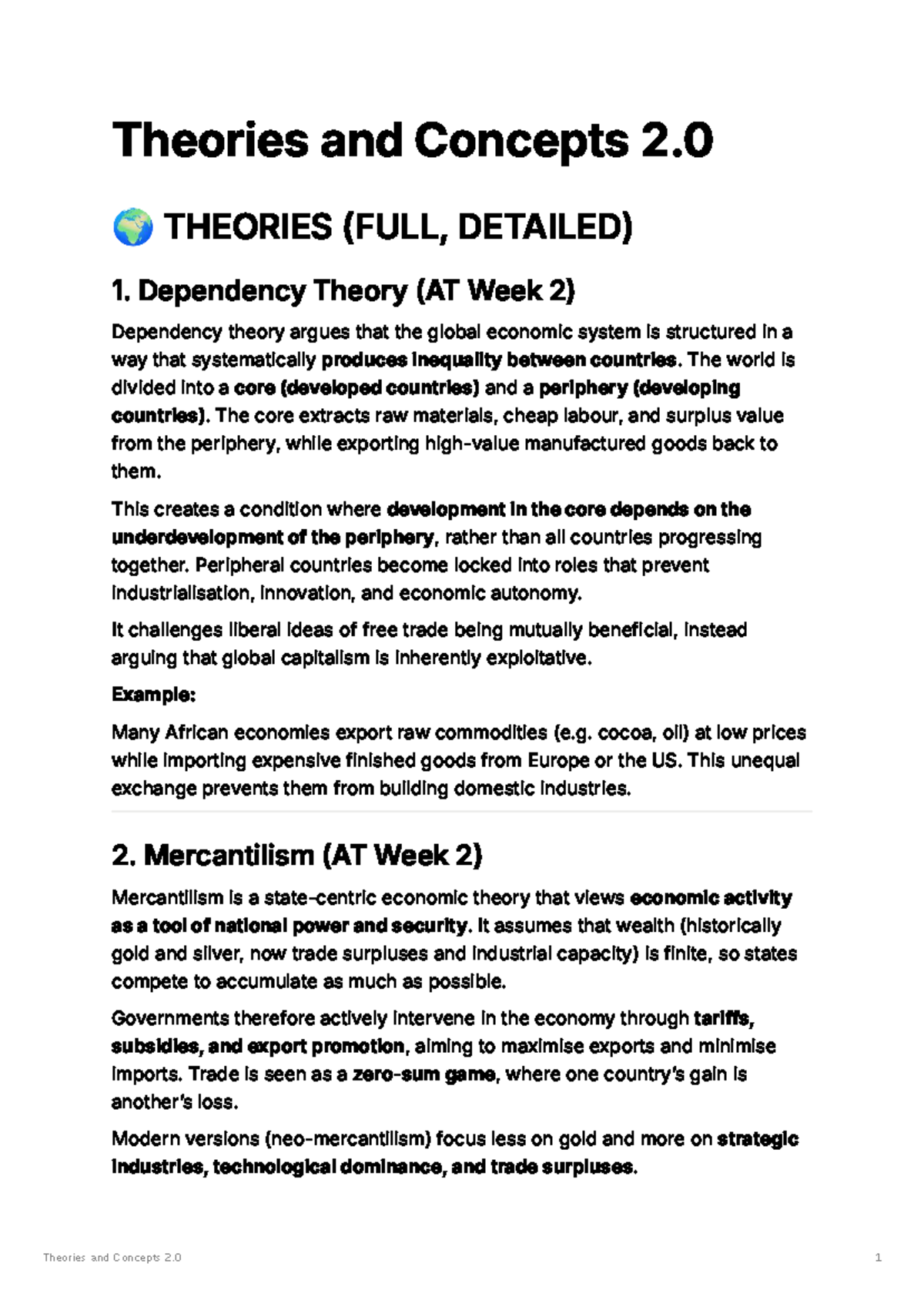Theories and Concepts 2.0: Detailed Overview of Economic Theories