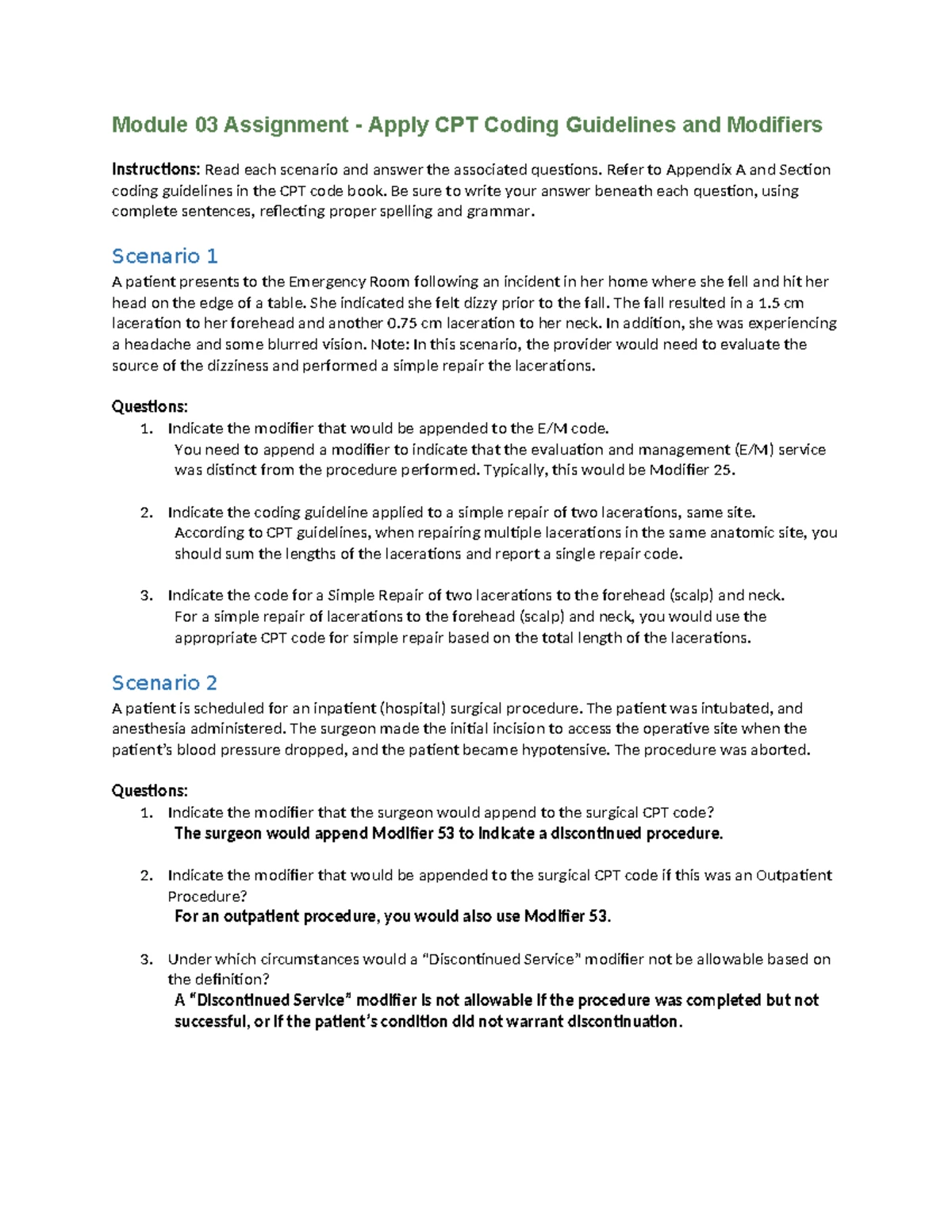 Module 03 Assignment: CPT Coding Guidelines & Modifiers - Studocu