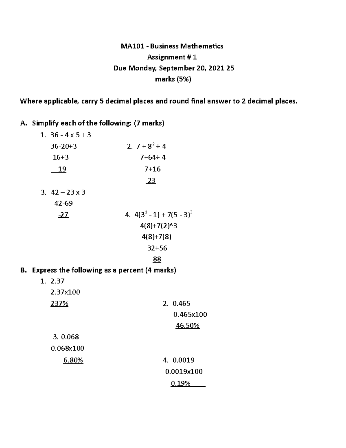 MA101 - Business Math Assignment #1 - Complete Guide - Studocu