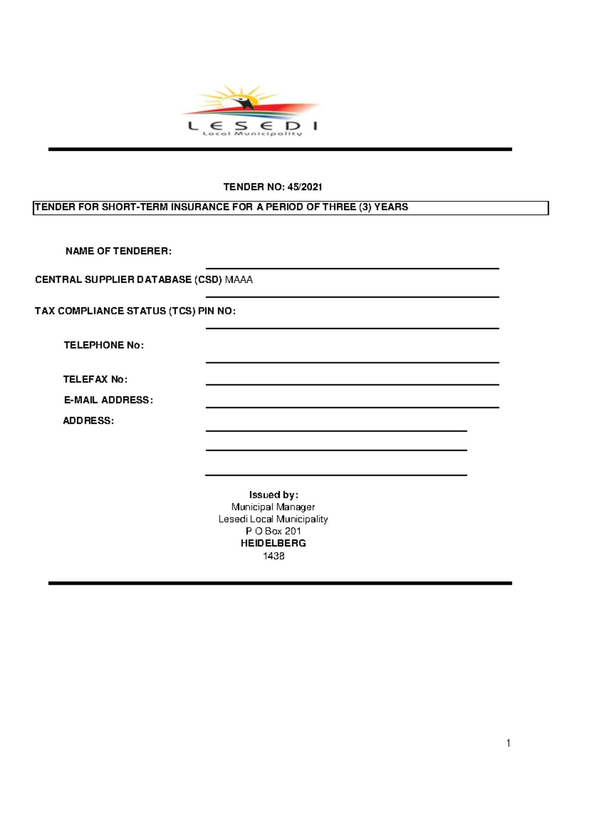 Tender Document for Short-Term Insurance: Tender No. 45/2021 - Studocu