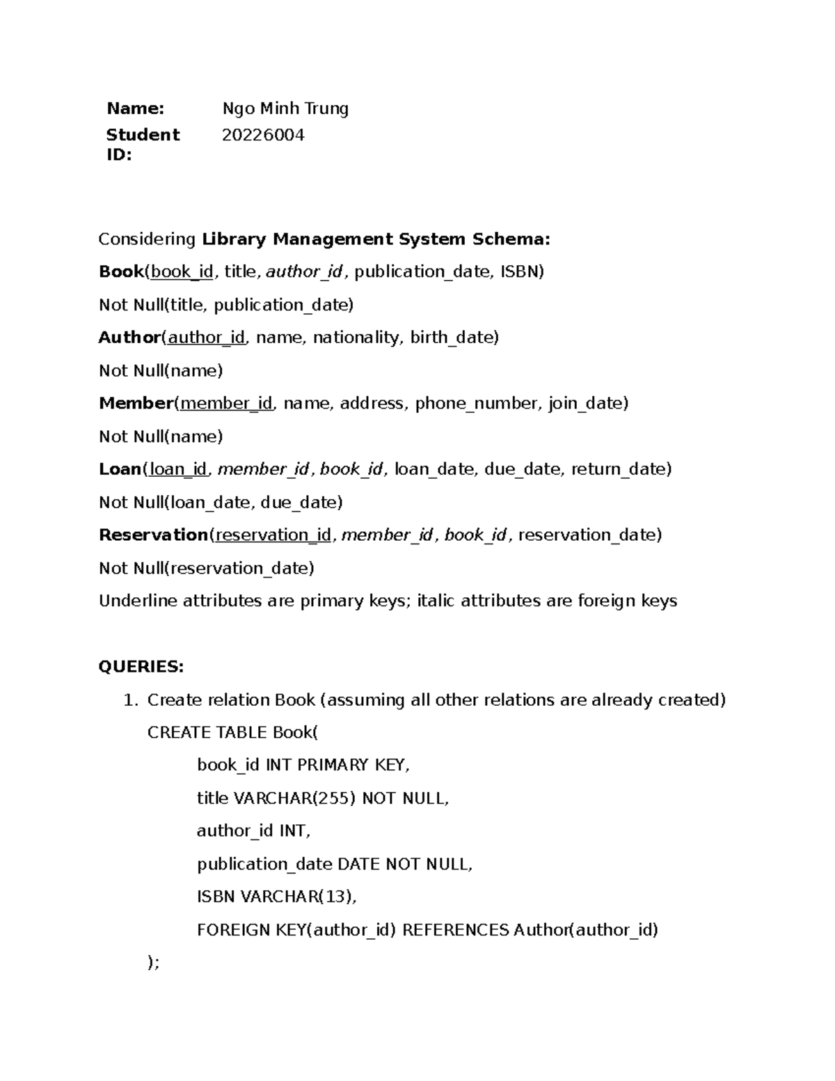 DB 20226004 - Homework 2: Library Management System Queries - Studocu