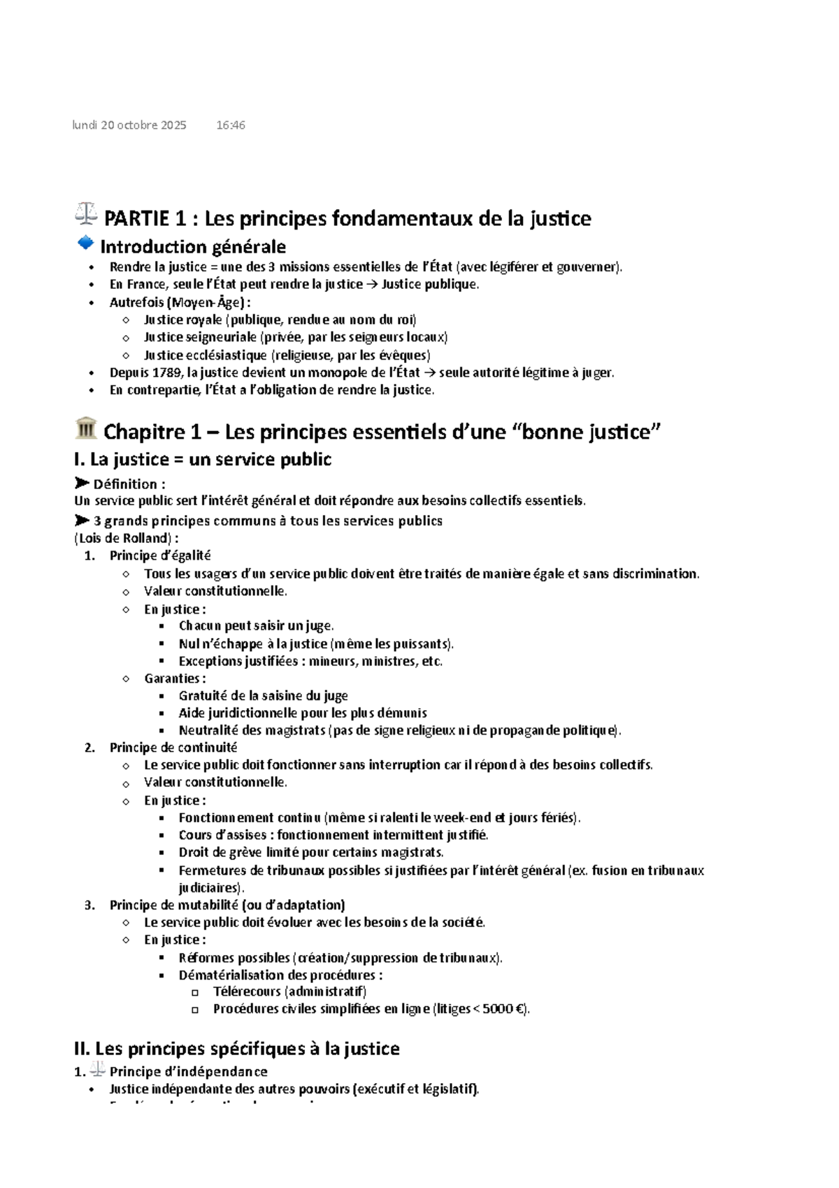 Principes Fondamentaux de la Justice - Cours de Droit 2025 - Studocu
