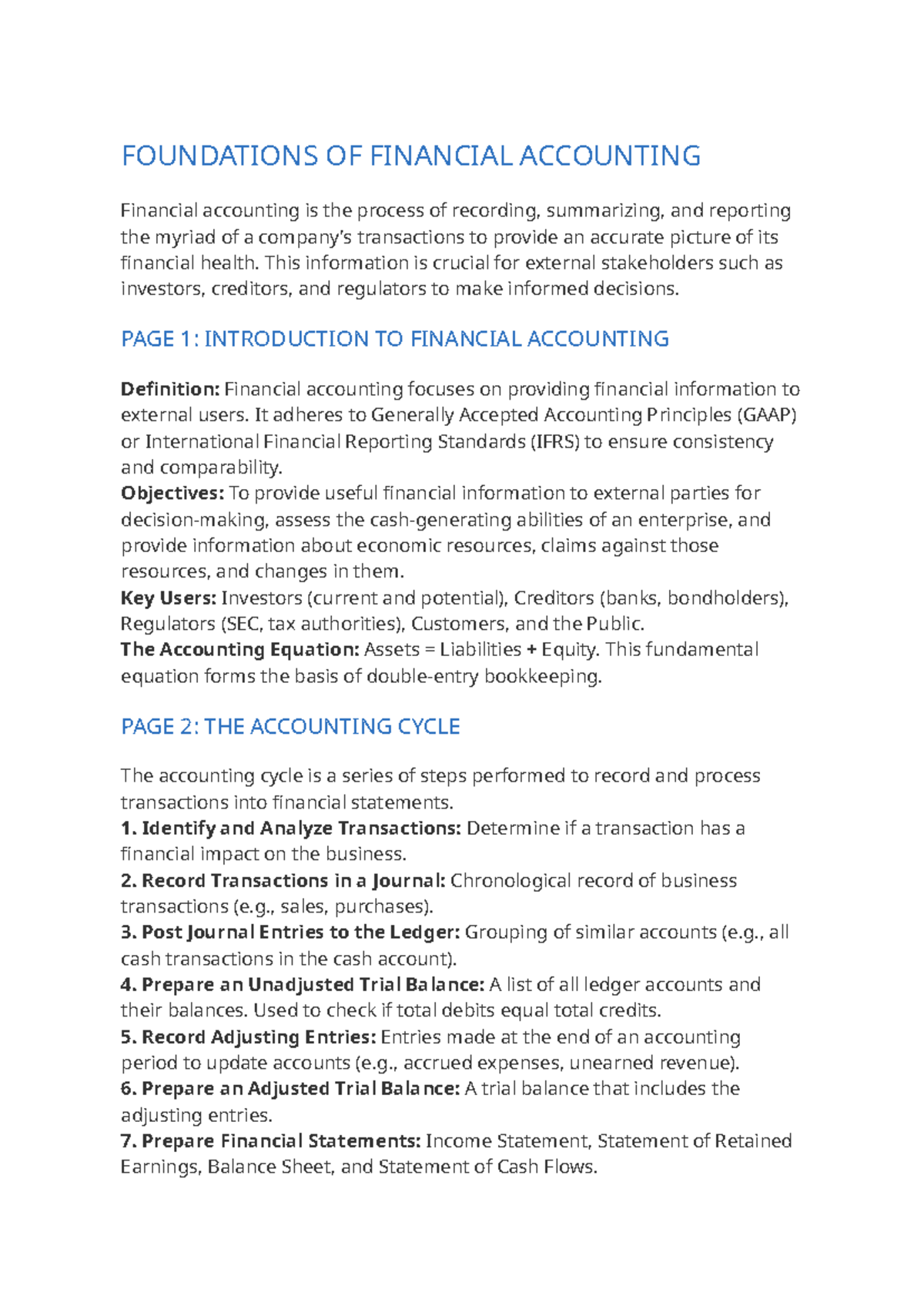 Financial Accounting Lecture Notes (FA 101) - Studocu