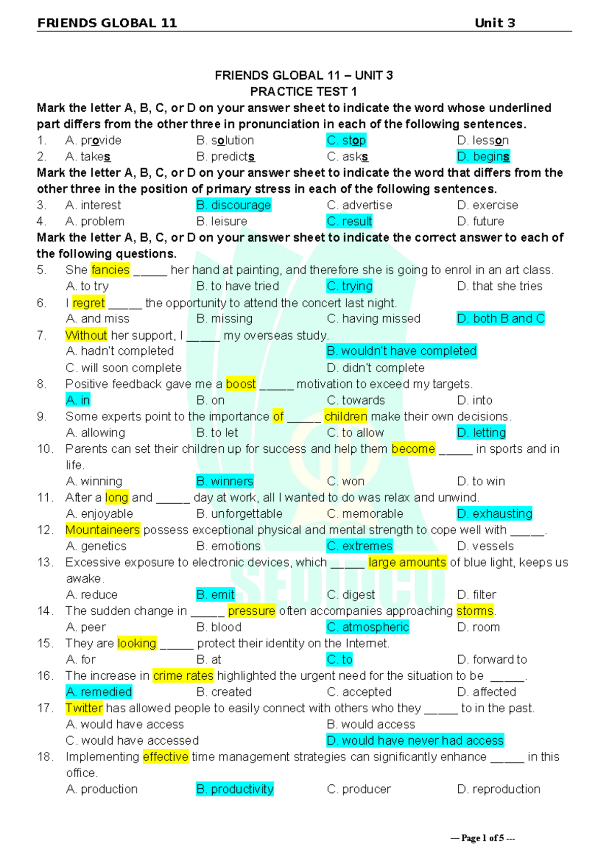 Tieng Anh 11 Friends Global - Unit 3 Practice Test 1 - Studocu