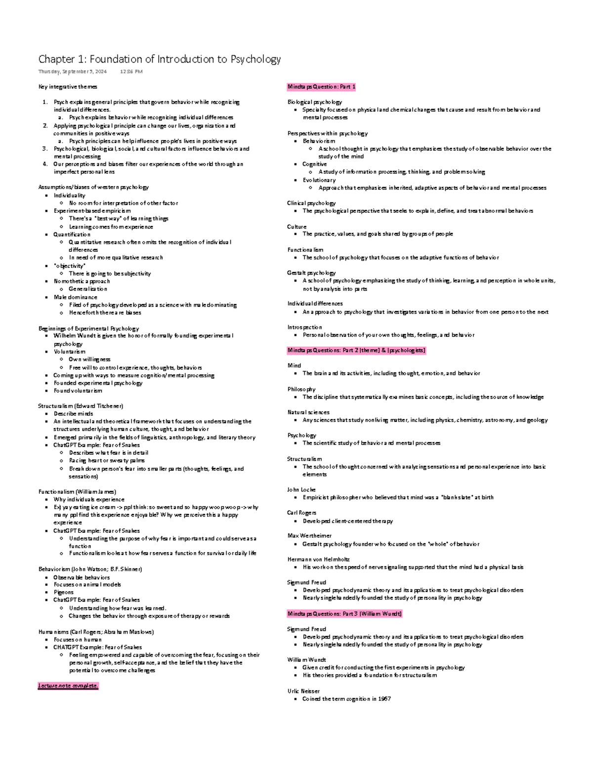 Chapter 1 Notes: Foundations of Intro to Psychology (PSY 101) - Studocu