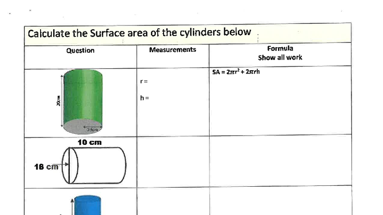 2759 001 - Surface Area & Volume of Cylinders and Prisms Homework - Studocu