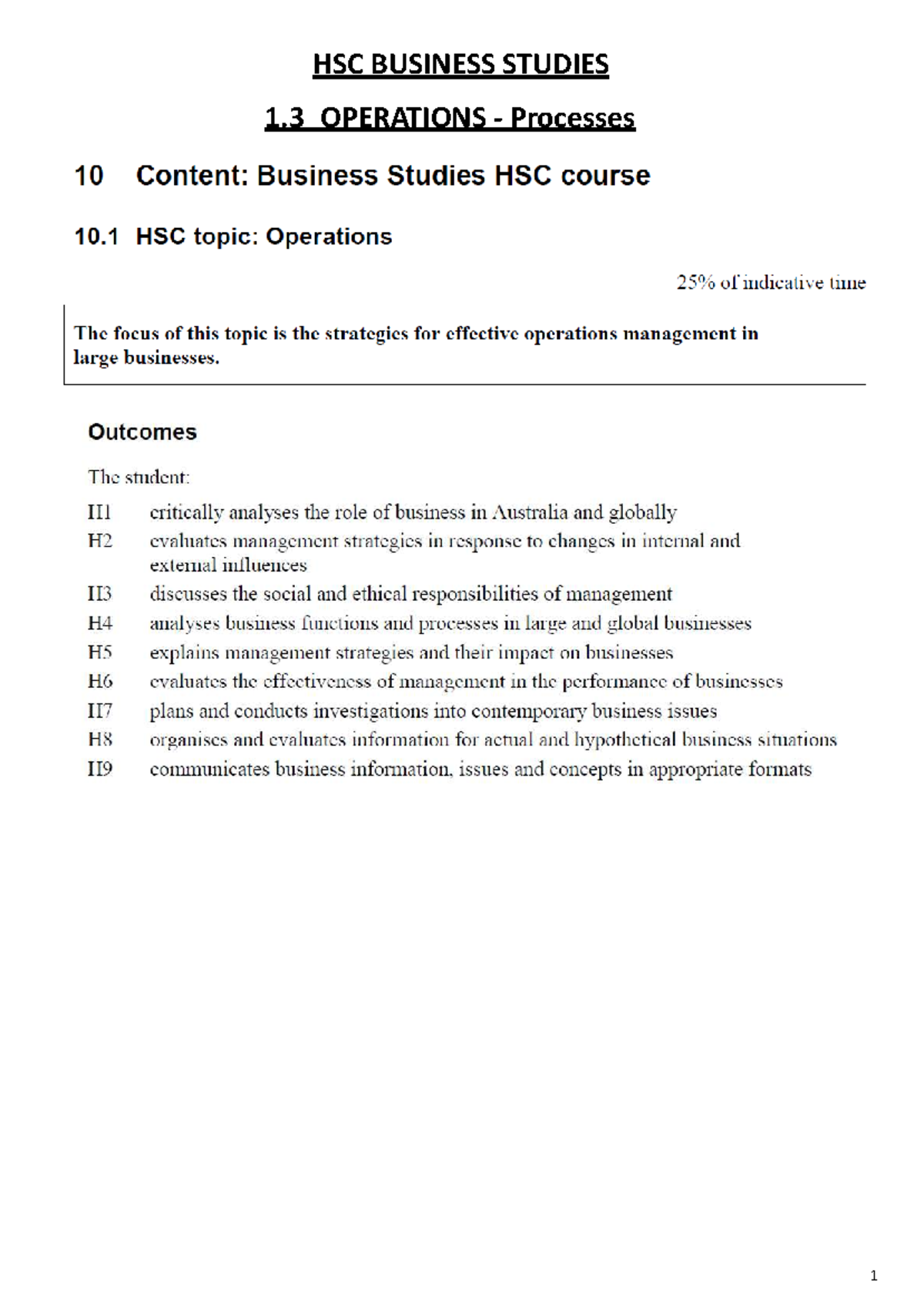 HSC BUSINESS STUDIES: Operations Processes Overview Booklet - Studocu