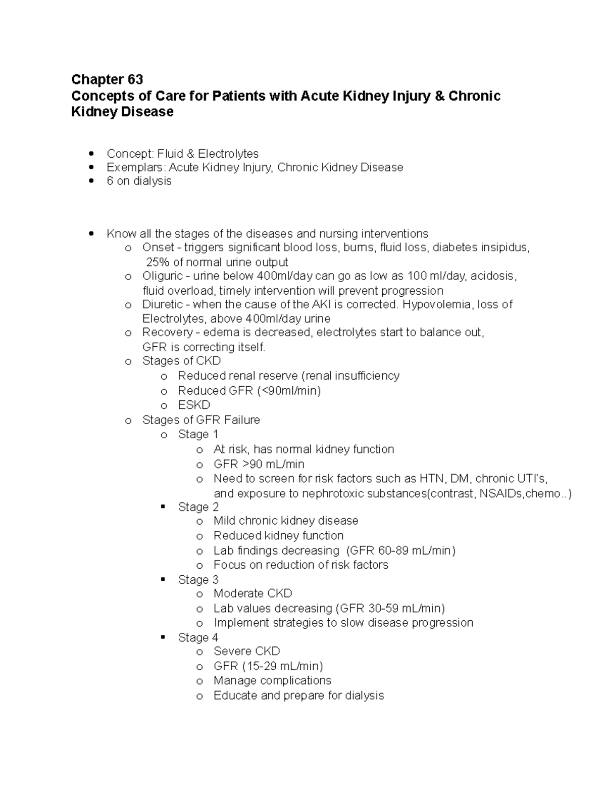 Study Guide - Nursing Concepts for AKI, CKD, and DIC (NUR 202) - Studocu