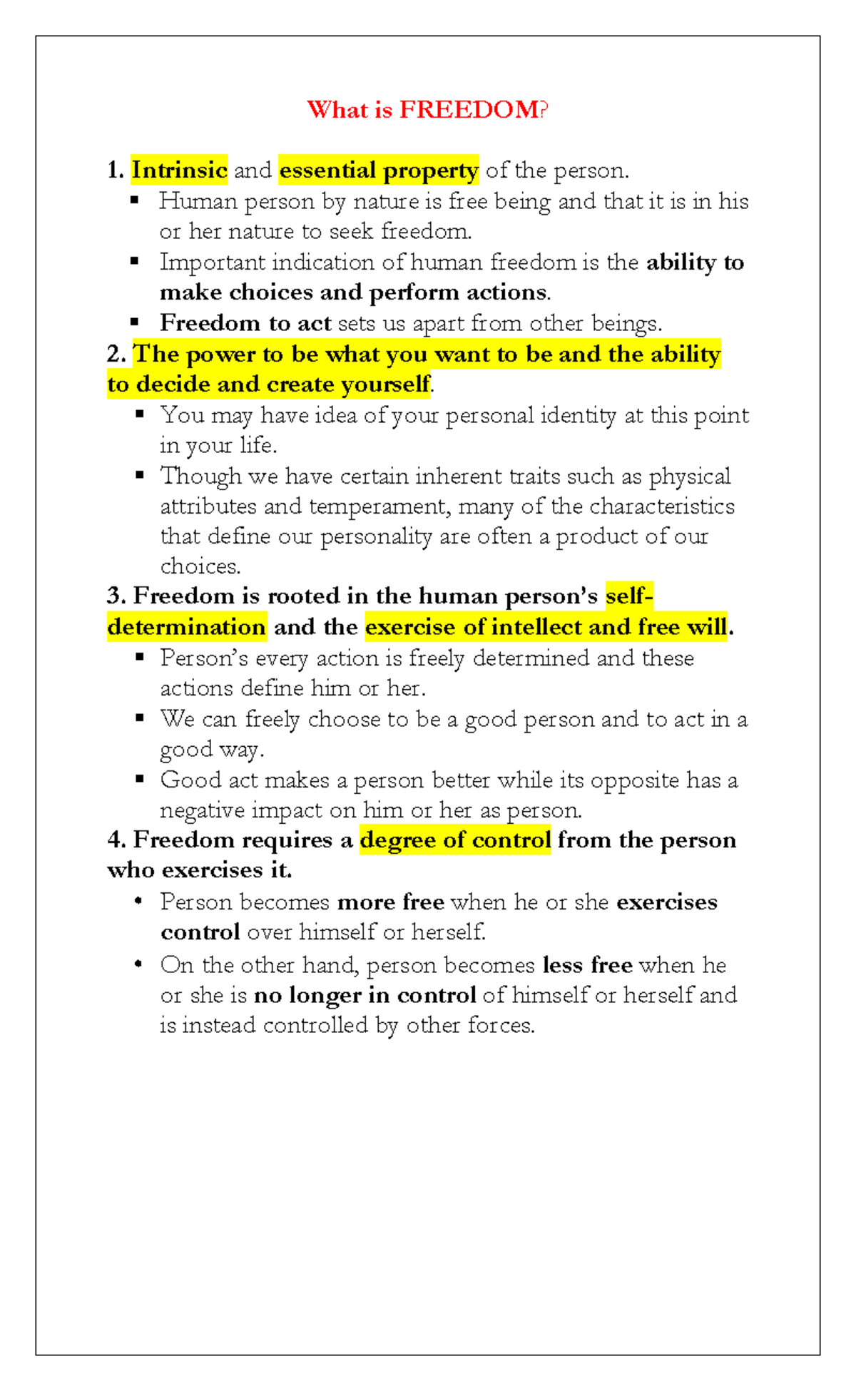Full-Philo-Q2 - Summary Philosophy - What is FREEDOM? Intrinsic and ...