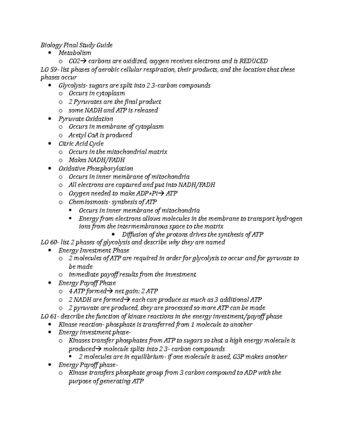 Biology 101: Comprehensive Final Study Guide on Metabolism ...