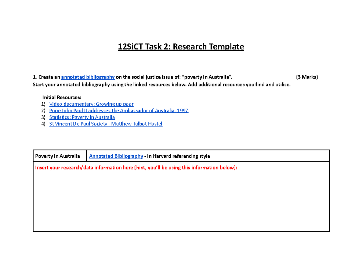 12SiCT Task 2: Annotated Bibliography on Poverty in Australia - Studocu