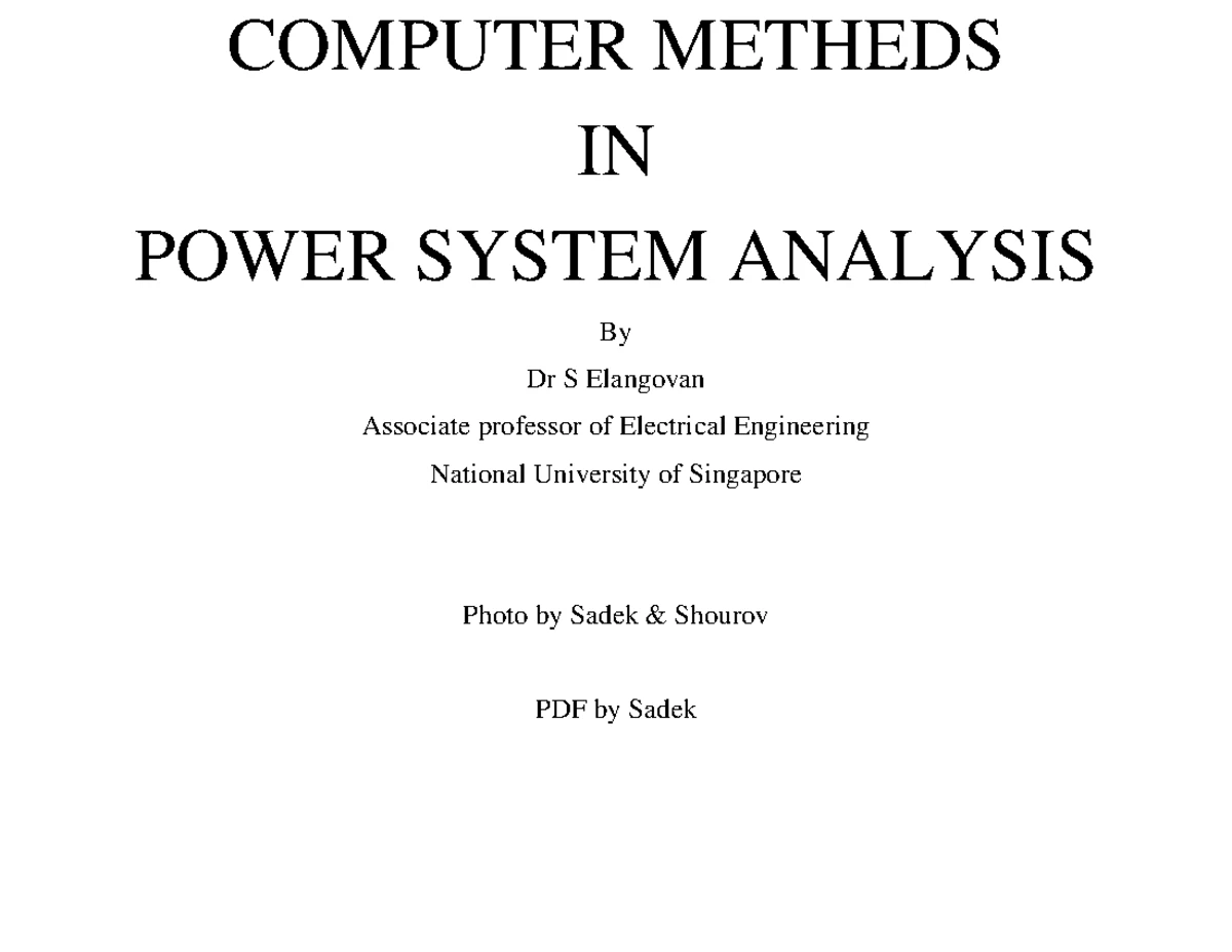 Chapter 1: Introduction to Power Systems - Computer Methods in PSA ...