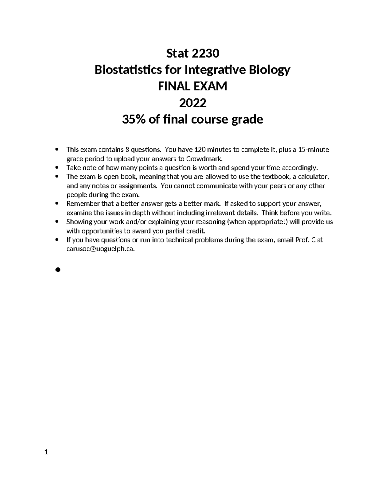 Stat 2230 Final Exam W2022: Comprehensive Biostatistics Questions - Studocu