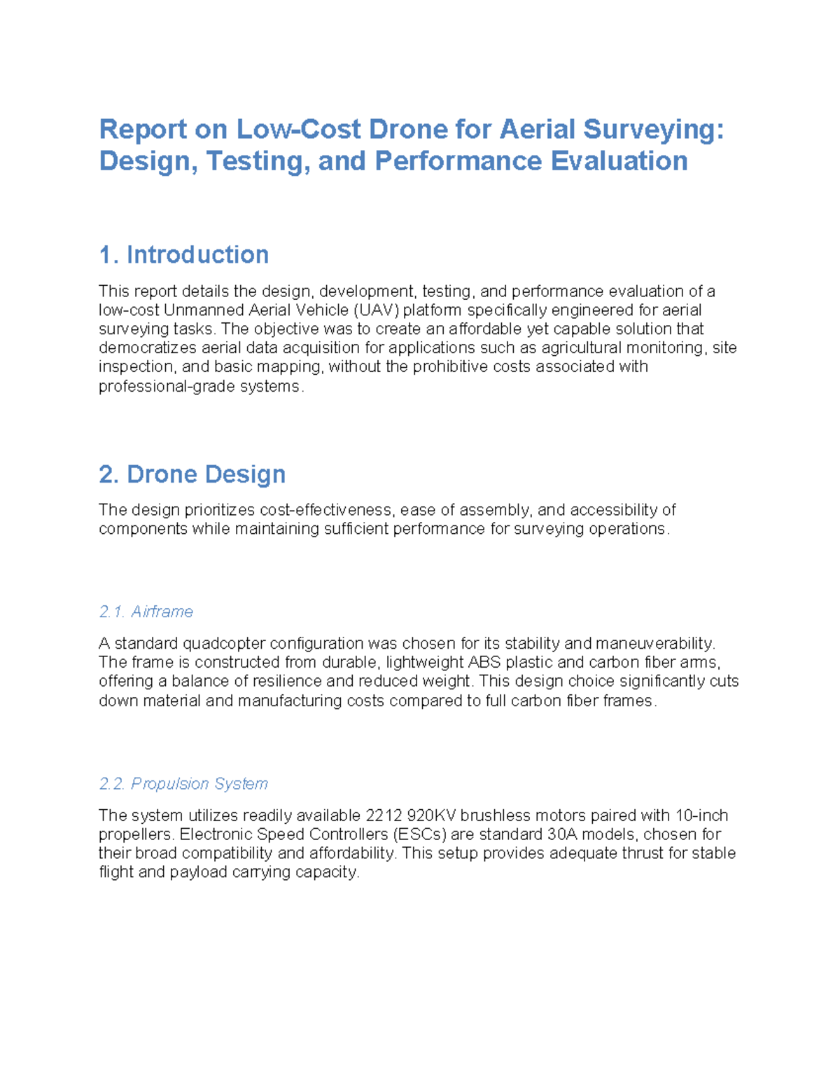 Low Cost UAV Aerial Survey Report: Design & Performance Evaluation ...