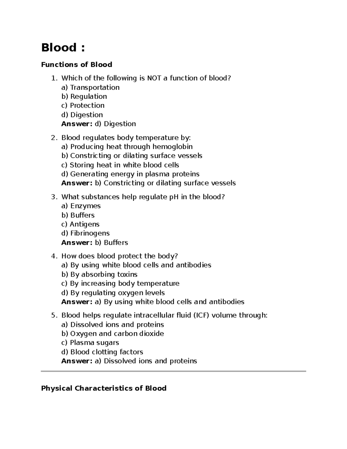 Functions and Characteristics of Blood: A Study Guide (BIO 101) - Studocu