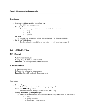 Basic Informative Speech Outline - BASIC INFORMATIVE SPEECH OUTLINE ...