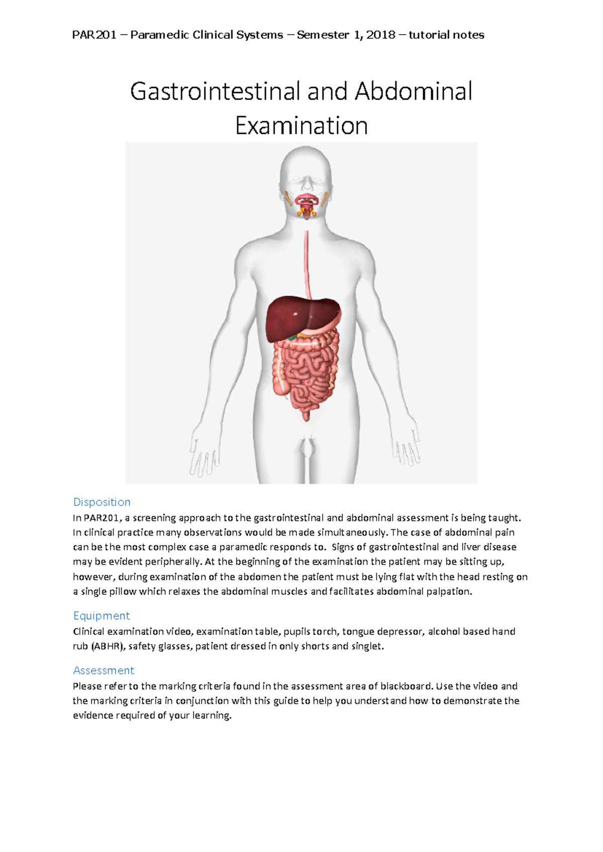 PAR201 6 Gastrointestinal and Abdominal Examination 2020 tutorial notes ...